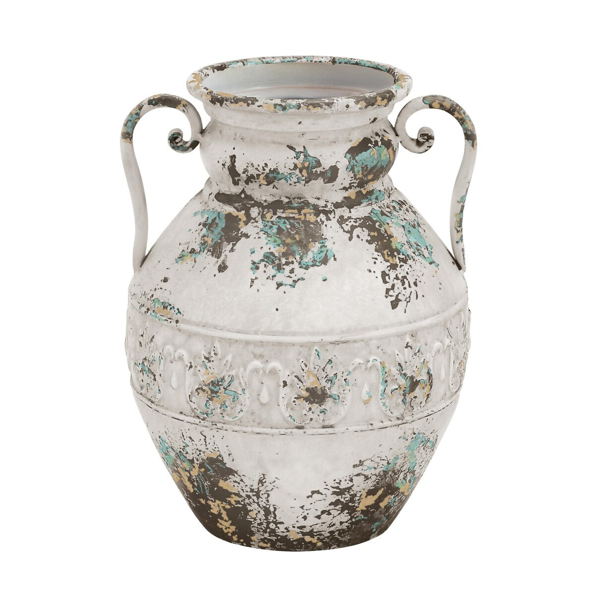 Metal Distressed Decorative Vase - White or Beige - Roche River Decor