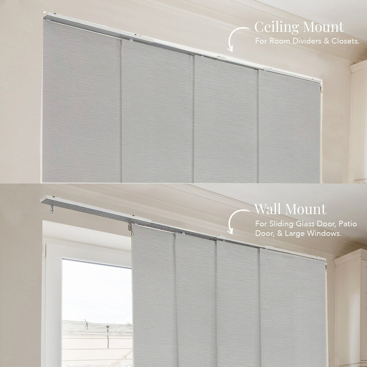 CHICOLOGY Adjustable Sliding Panels, 4-Rail Track, Vertical Blinds, Pation Door Curtain, Room Divider