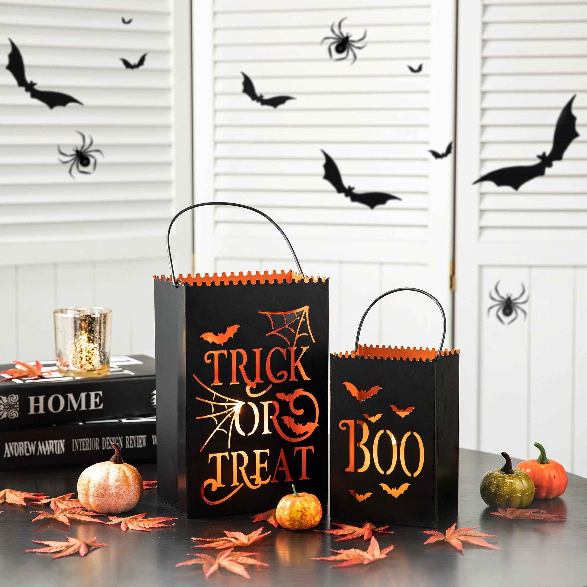 Glitzhome Set of 2 Halloween Metal Bucket Lanterns