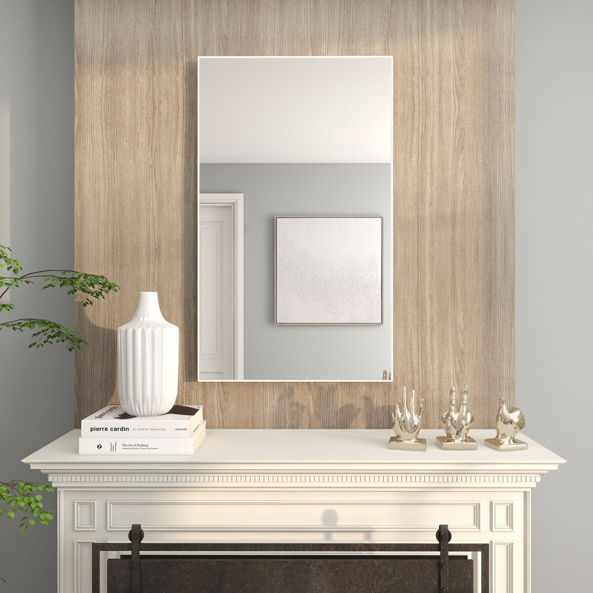 Wood Room Wall Mirror with Thin Minimalistic Frame - Black, White or Gold - Roche River Decor