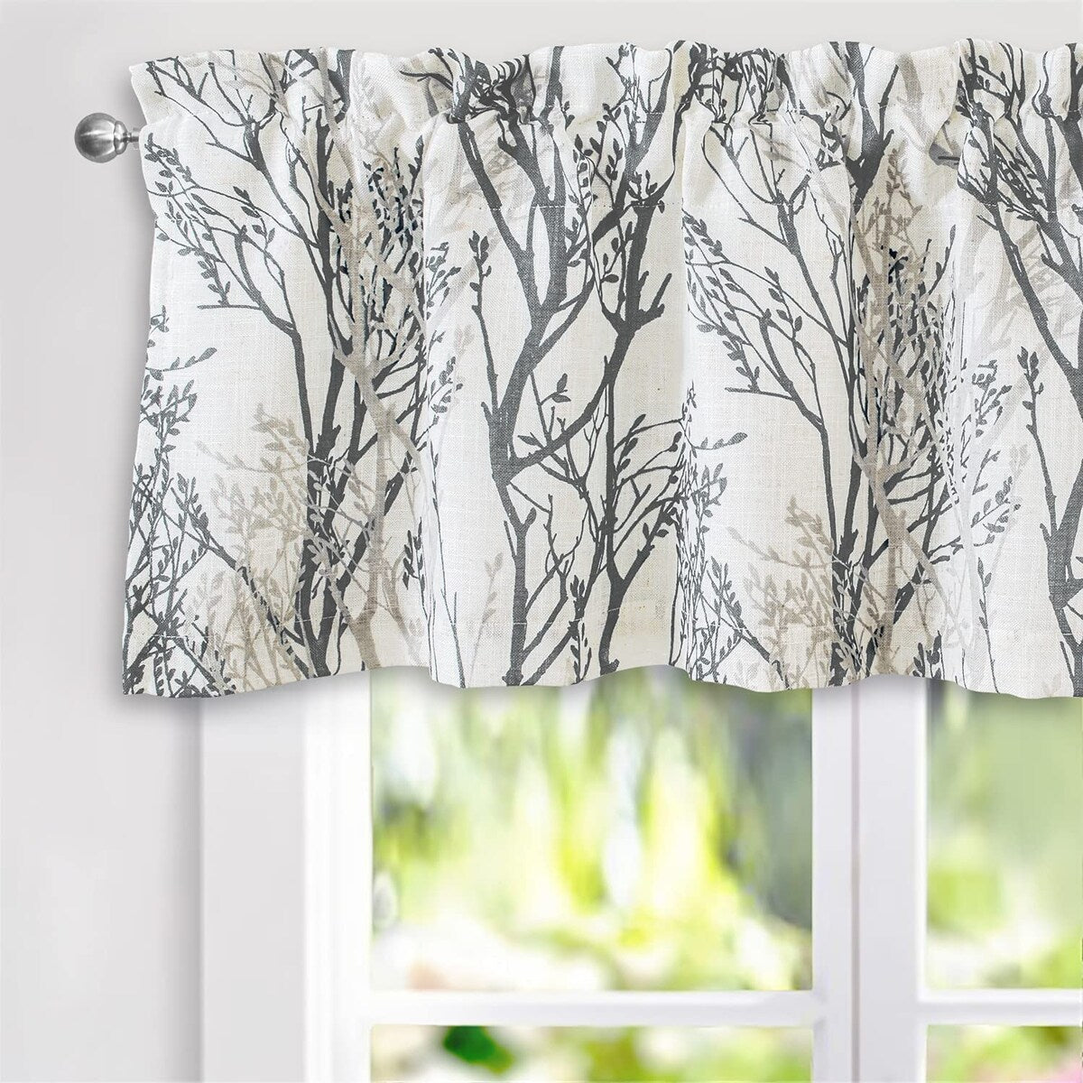 DriftAway Tree Branch Linen Blend Abstract Ink Printing Lined Window Curtain Valance