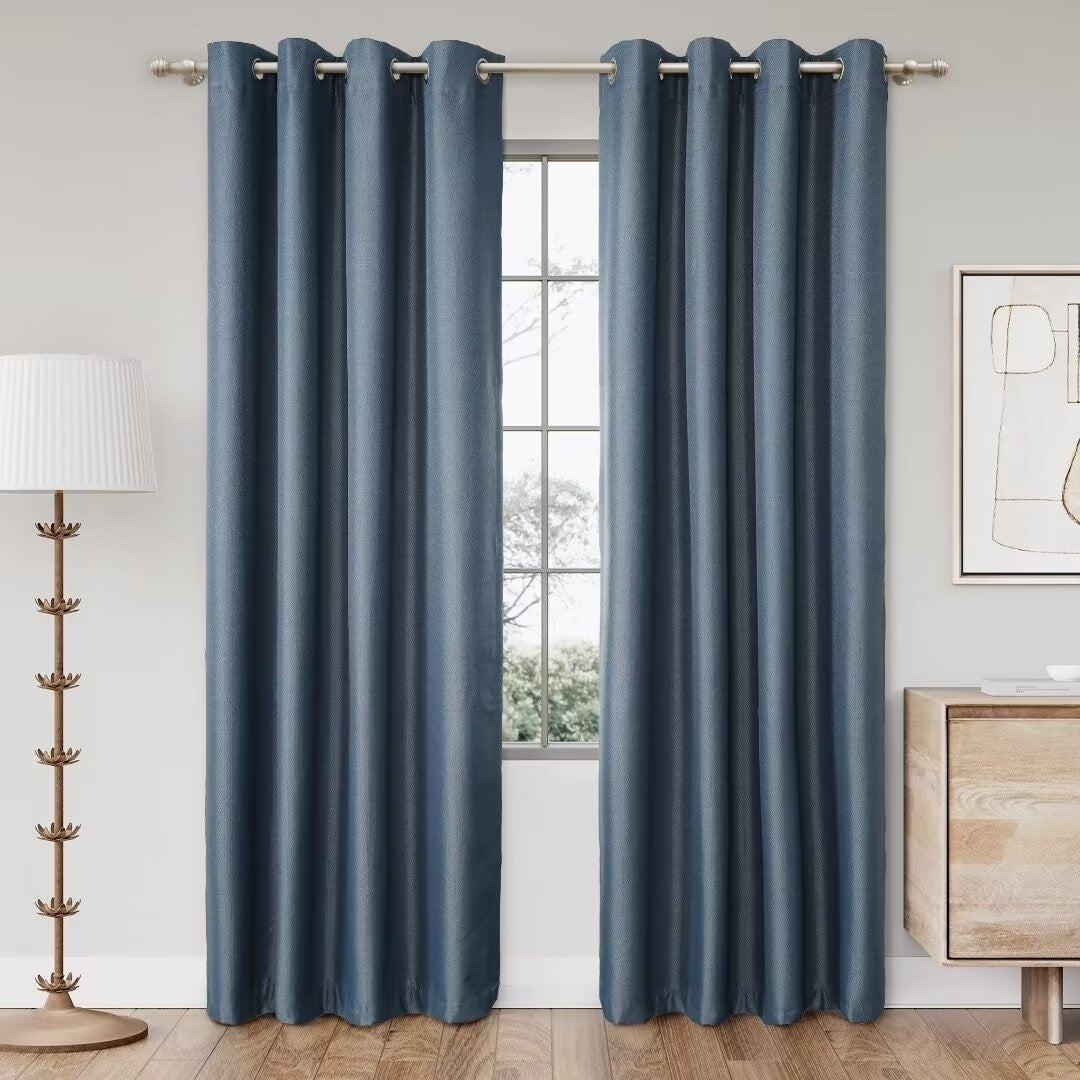 Textured Grid 100% Blackout Grommet Curtain Pair(2 Panels)