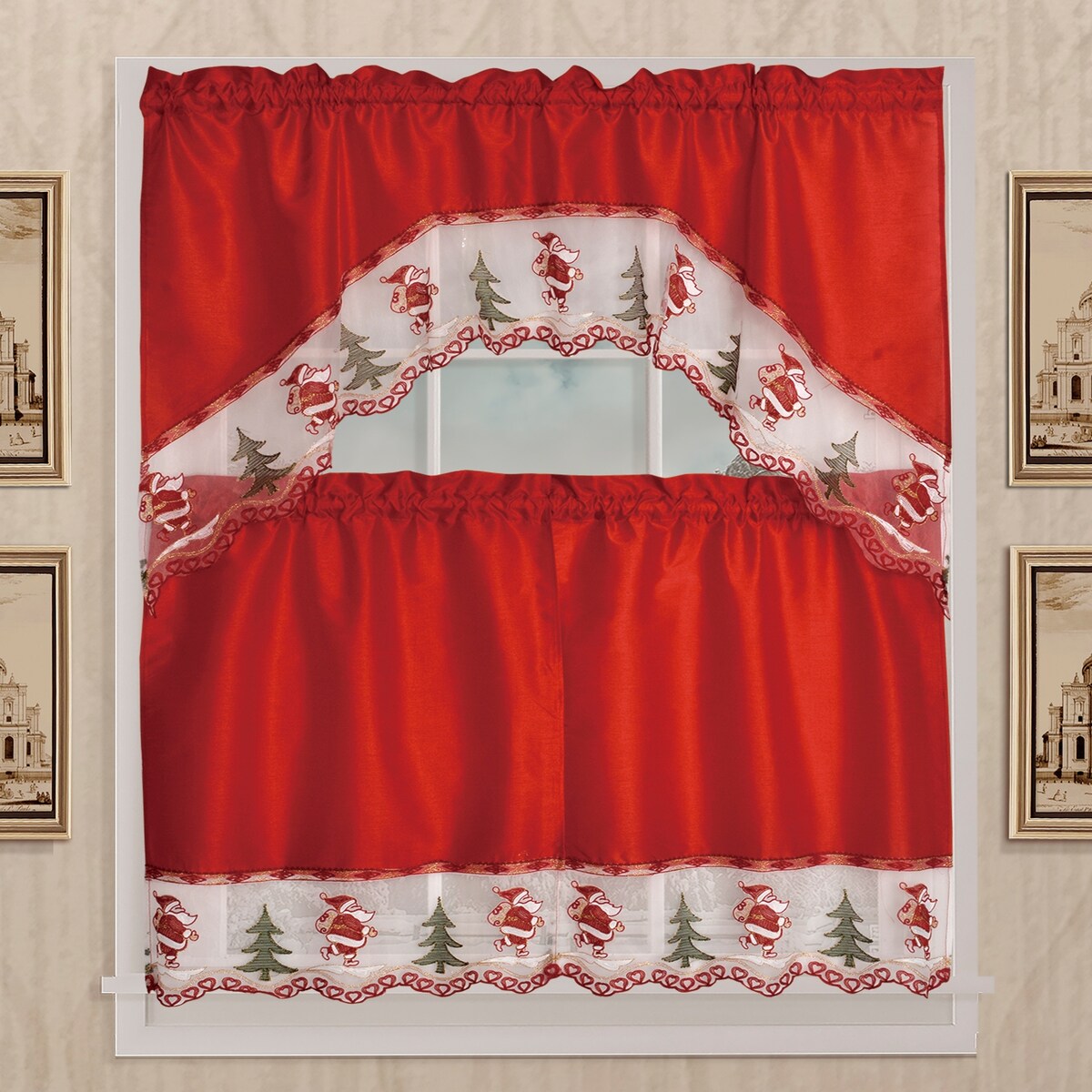 Kashi Home Holiday Kitchen Curtain Set - Festive Window Decor with Designs