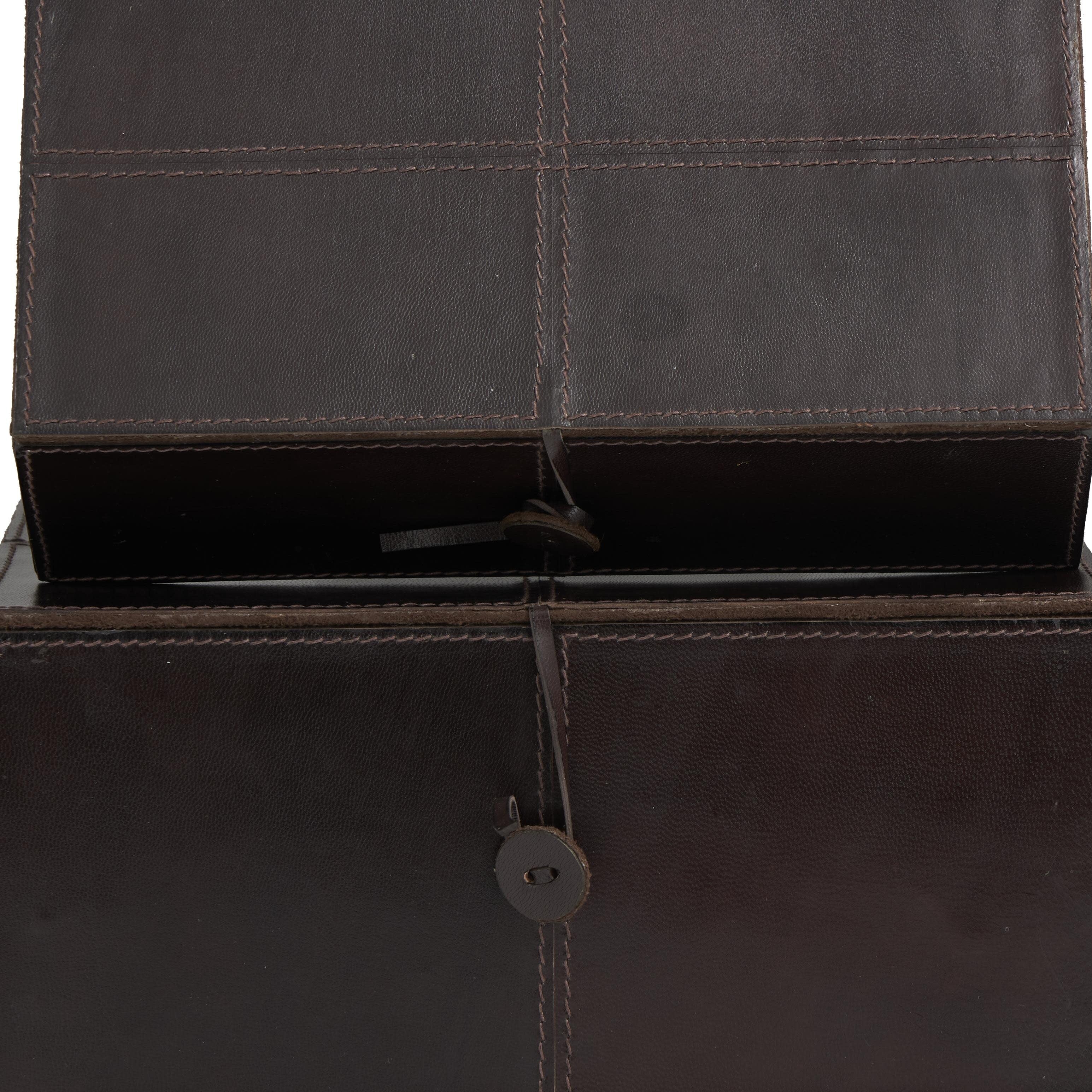 Leather Handmade Decorative Box with Hinged Lid - Set of 2 Gray, Brown or Dark Brown - Roche River Decor