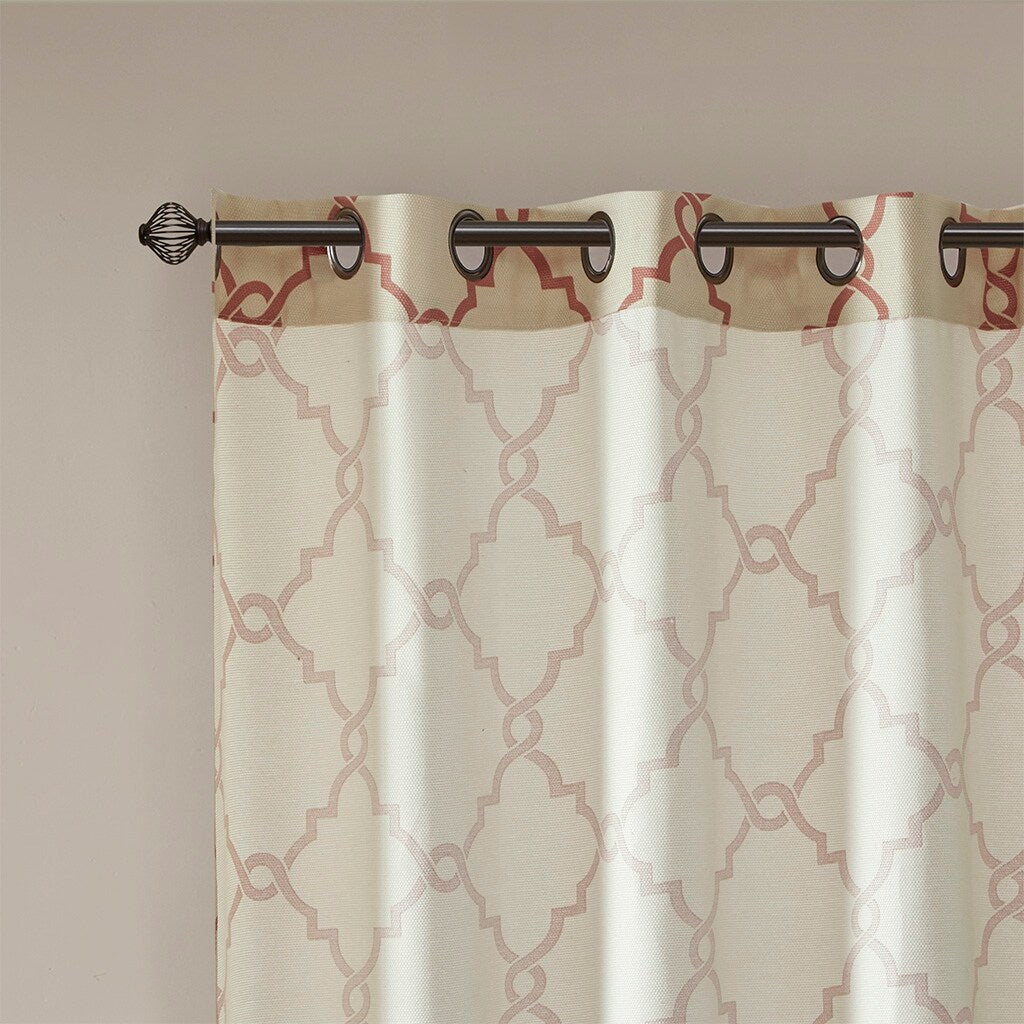 Cotton Blend Curtain Panel Pair, Scroll Geometric Print Grommet Curtain Panel Machine Washable - 63/84/95/108