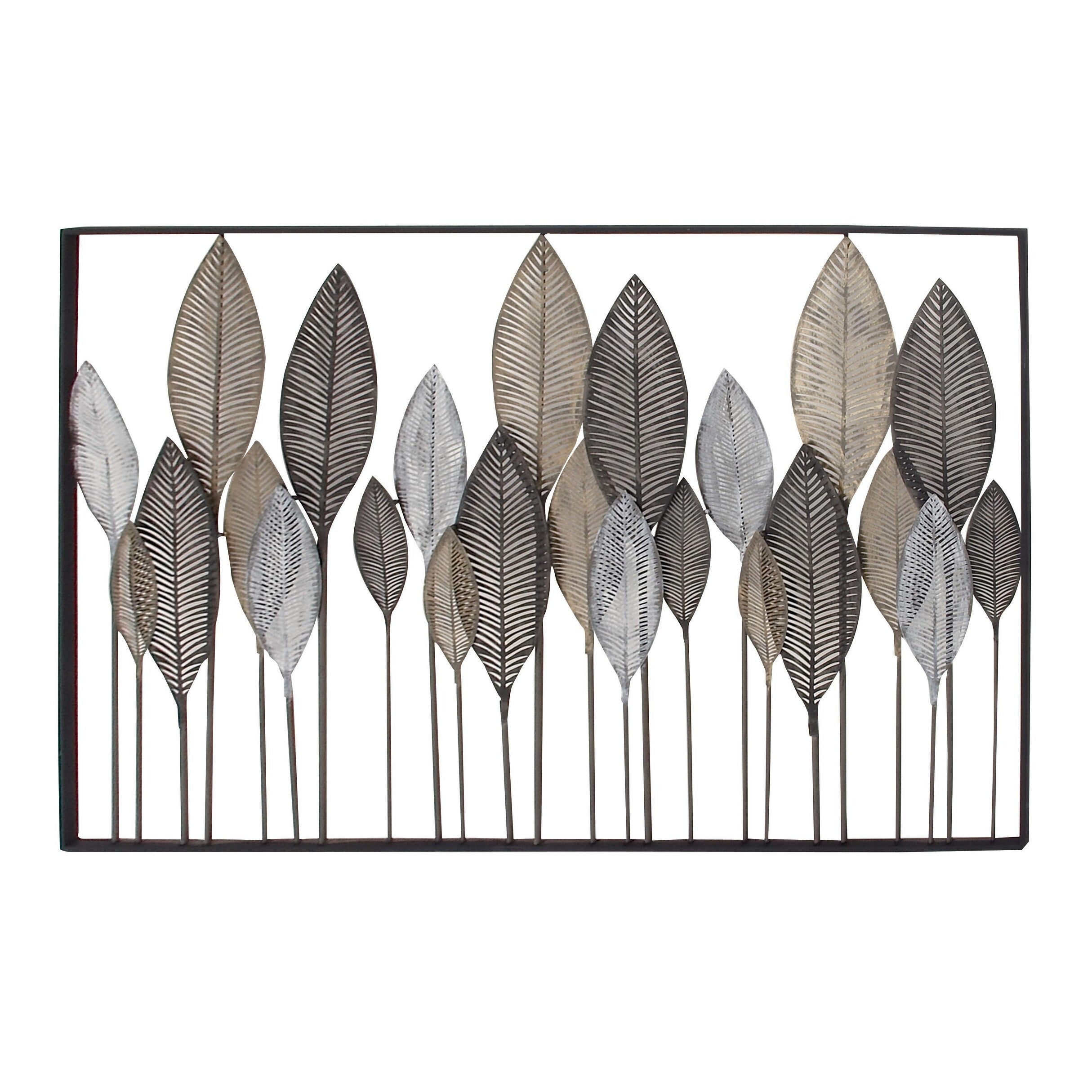 Metal Leaf Tall Cut-Out Home Wall Decor with Intricate Laser Cut Designs - Gray or Bronze - Roche River Decor