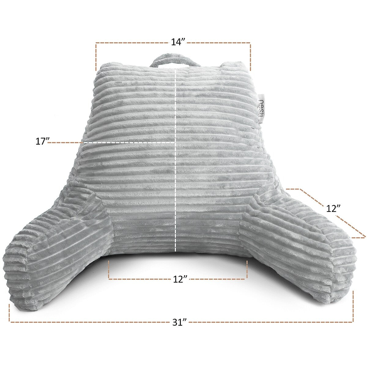 Nestl Cut Plush Striped Reading Pillow - Back Support Shredded Memory Foam Bed Rest Pillow with Arms