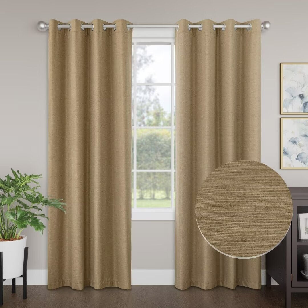 Blackout Brushed Textured Grommet Curtain Pair(2 Panels)