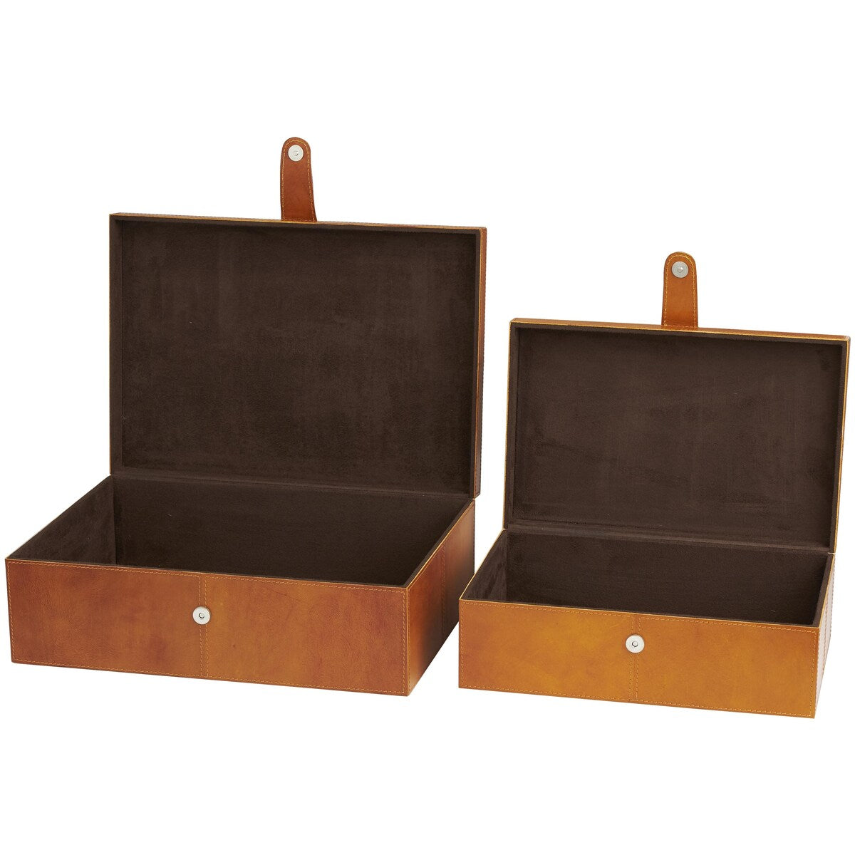 Leather Handmade Decorative Box with Hinged Lid - Set of 2 Gray, Brown or Dark Brown - Roche River Decor