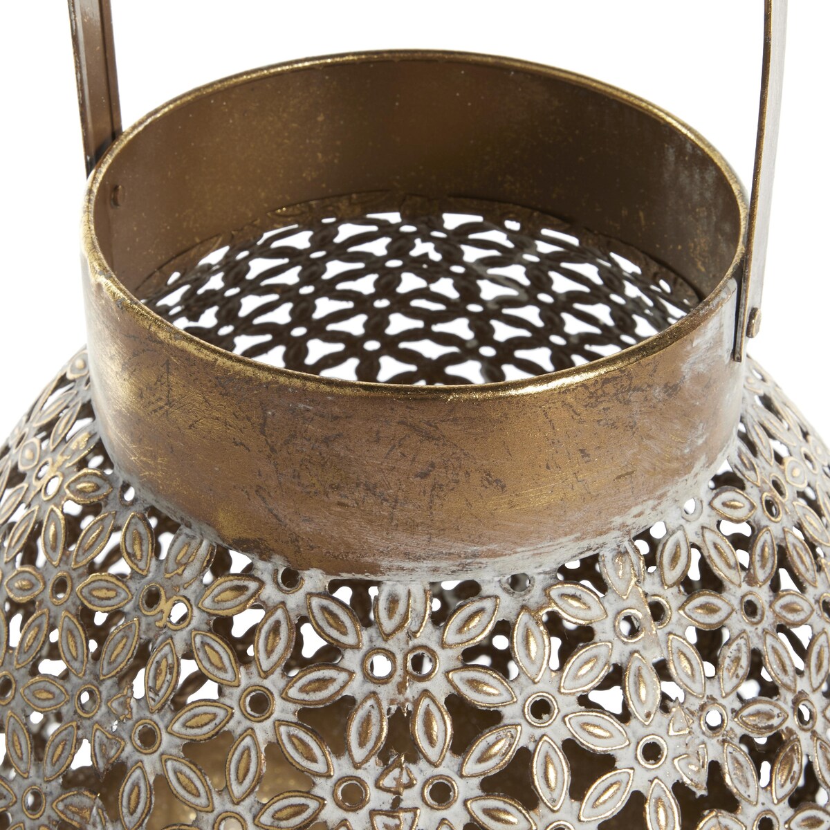 Metal Laser Cut Metal Decorative Indoor Outdoor Candle Lantern with Moroccan Pattern - Gold - Roche River Decor