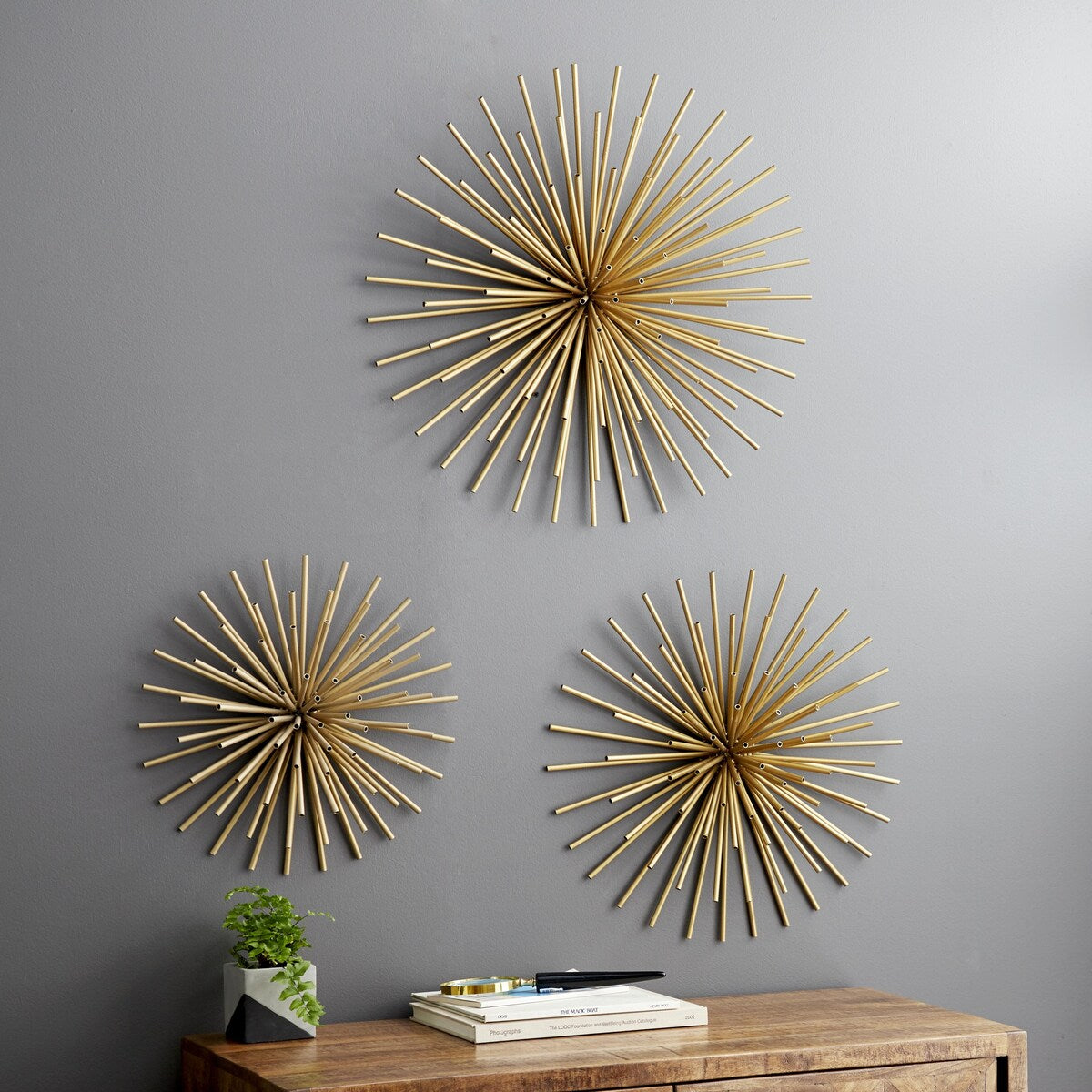 Metal Starburst 3D Home Wall Decor - Set of 3 Gold or Silver - CosmoLiving by Cosmopolitan