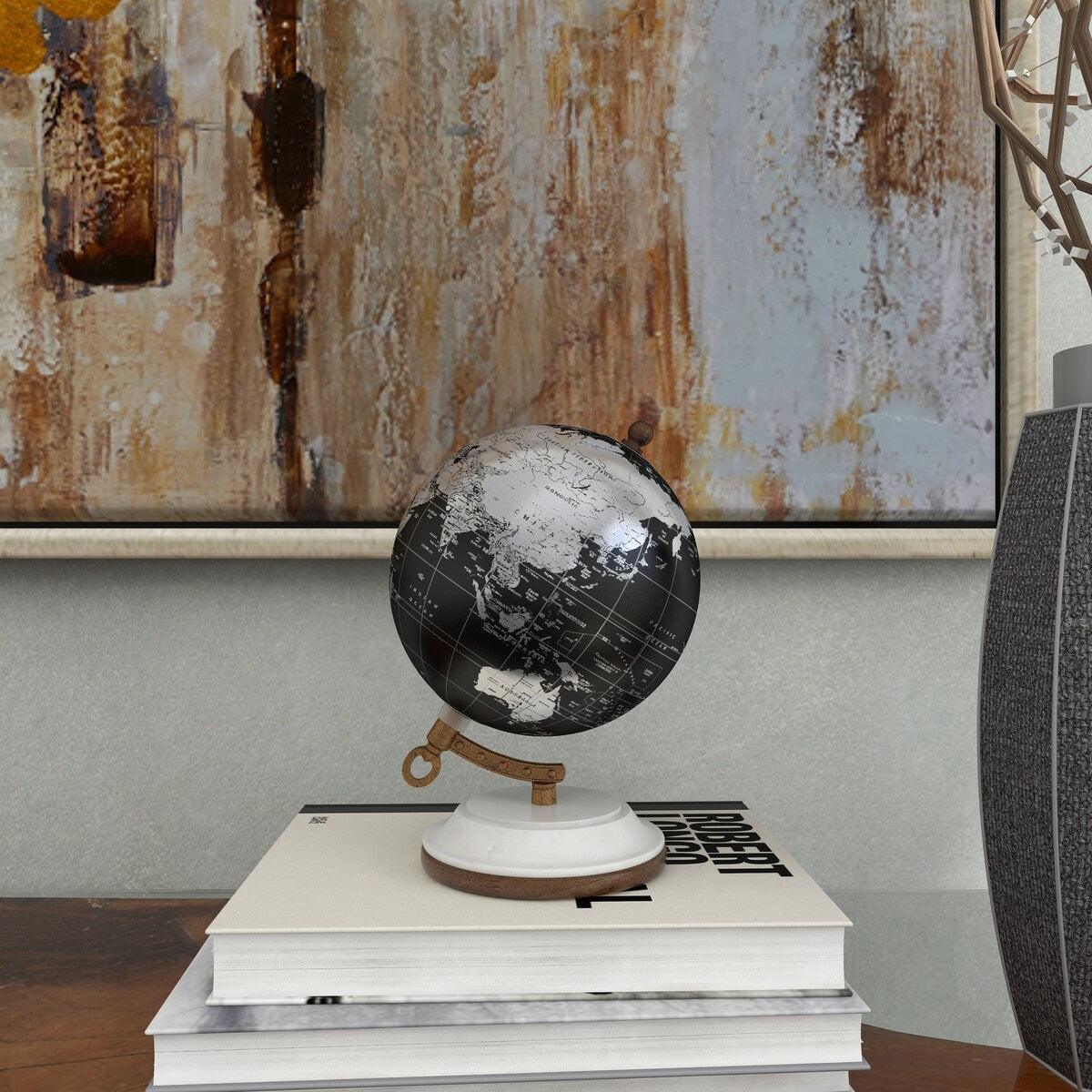 Plastic Globe with Marble Base - Black - Roche River Decor