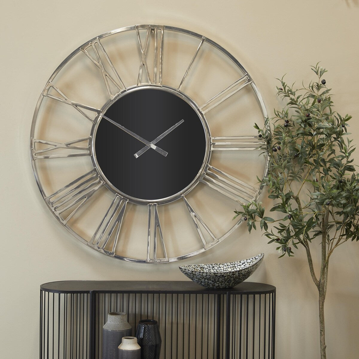 Aluminum Metal Geometric Open Frame Decorative Wall Clock with Glass Center - Silver or Gold - Roche River Decor