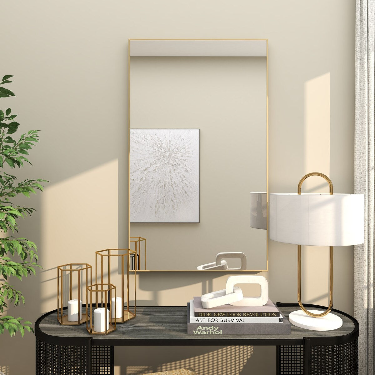 Wood Room Wall Mirror with Thin Minimalistic Frame - Black, White or Gold - Roche River Decor