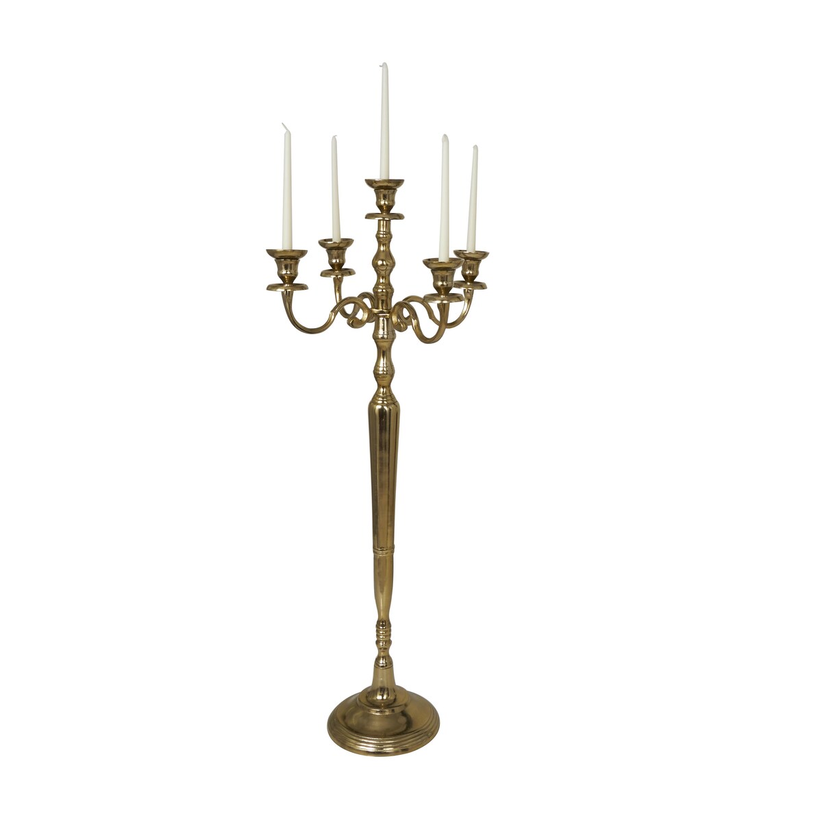 Aluminum Metal Tall Floor 5 Candle Candelabra - Gold or Silver - Roche River Decor