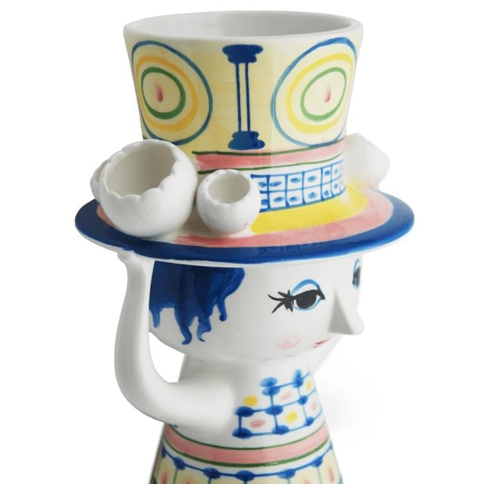 Bjrn Wiinblad Lady with Hat Vase, Blue, H: 8.1