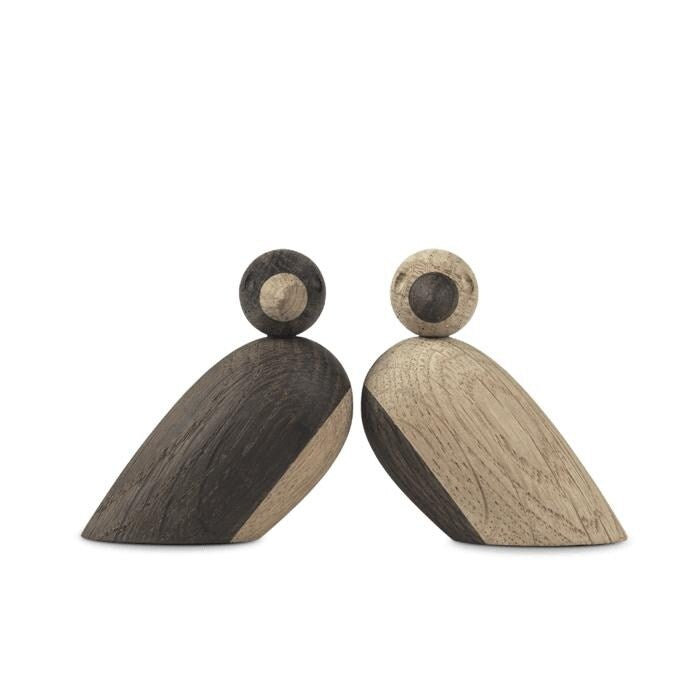 Kay Bojesen Pair Of Sparrows, Oak/Smoked Oak - H: 2.2