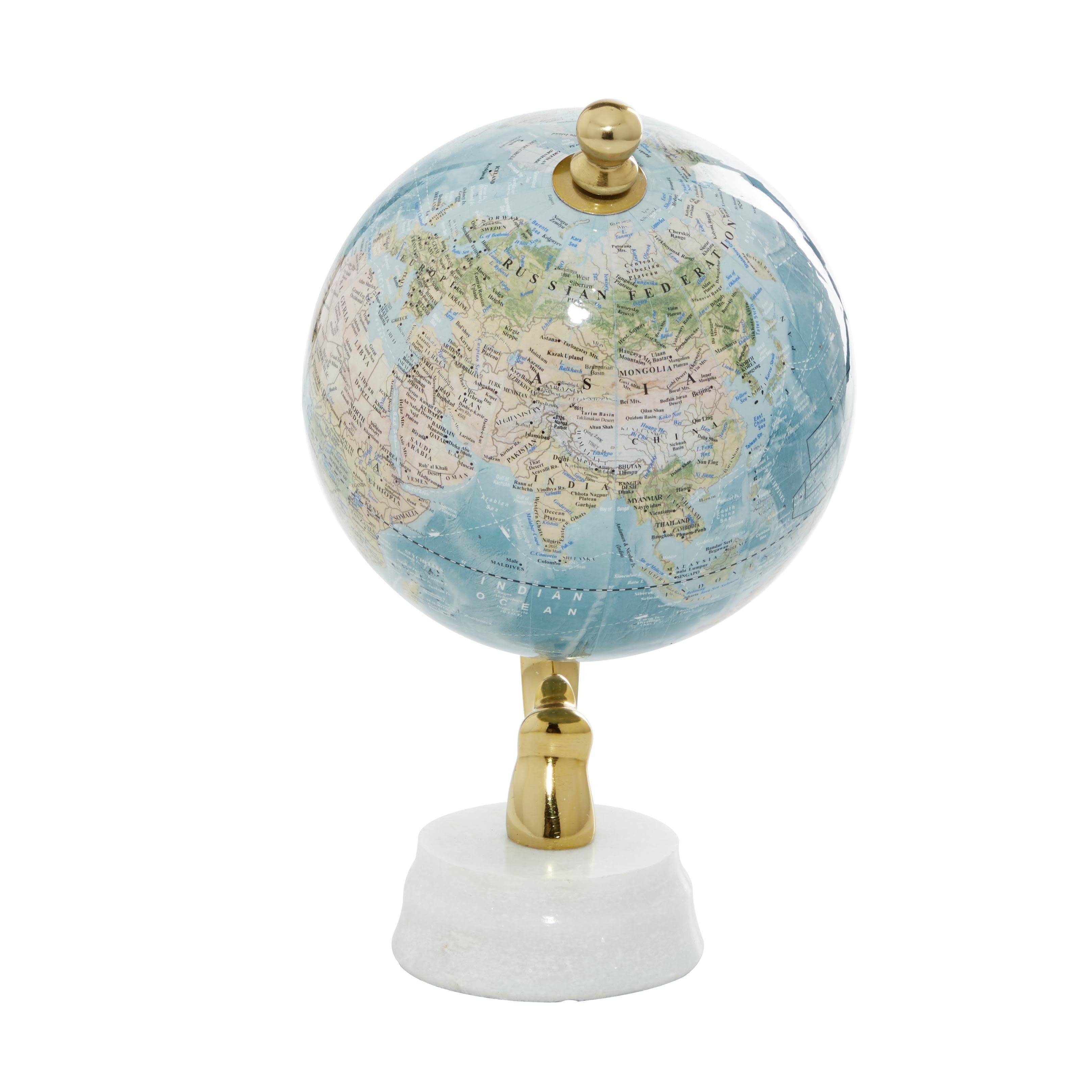 Aluminum Metal Globe with Marble Base - Blue or Gold - Roche River Decor