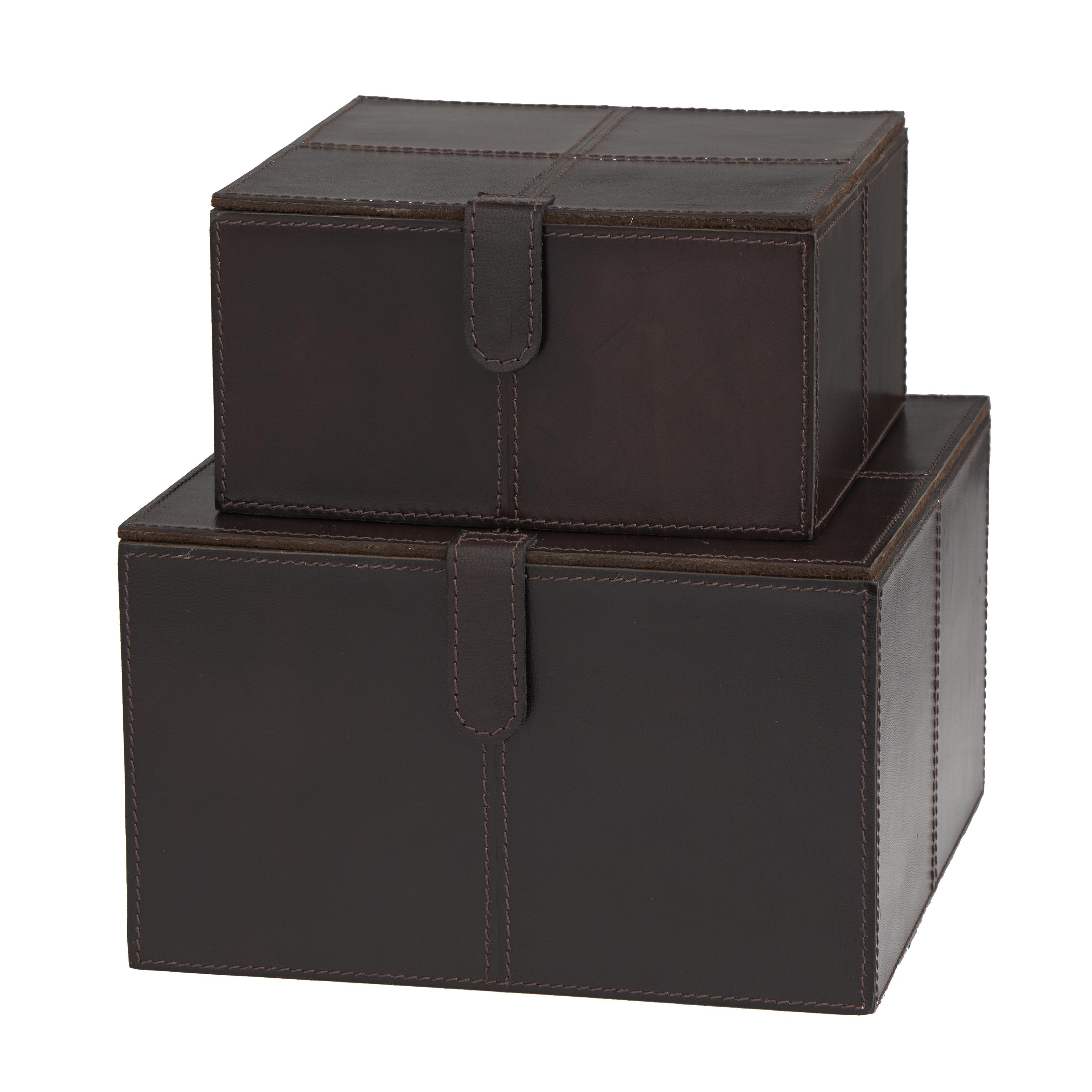 Leather Handmade Decorative Box with Hinged Lid - Set of 2 Gray, Brown or Dark Brown - Roche River Decor