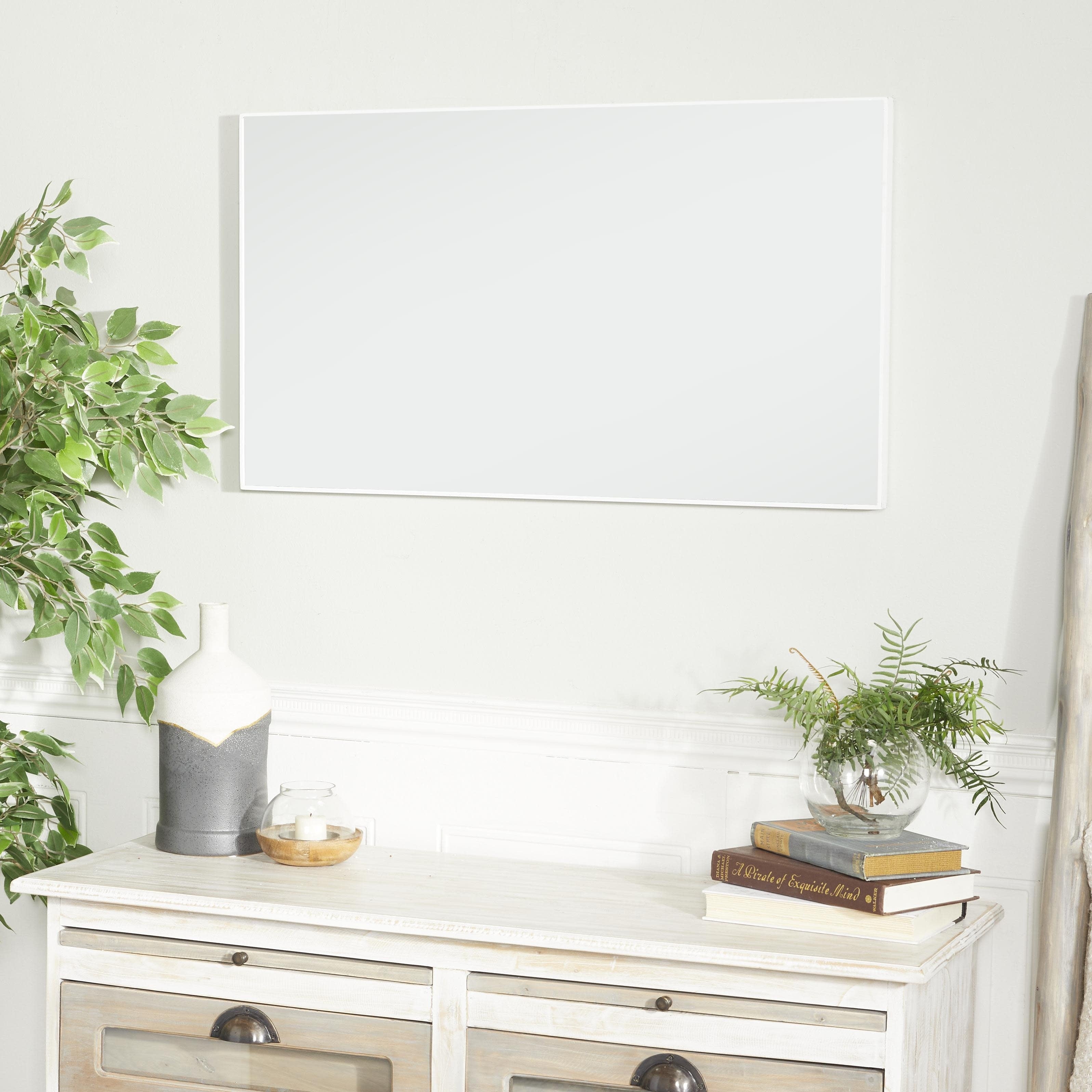 Wood Room Wall Mirror with Thin Minimalistic Frame - Black, White or Gold - Roche River Decor