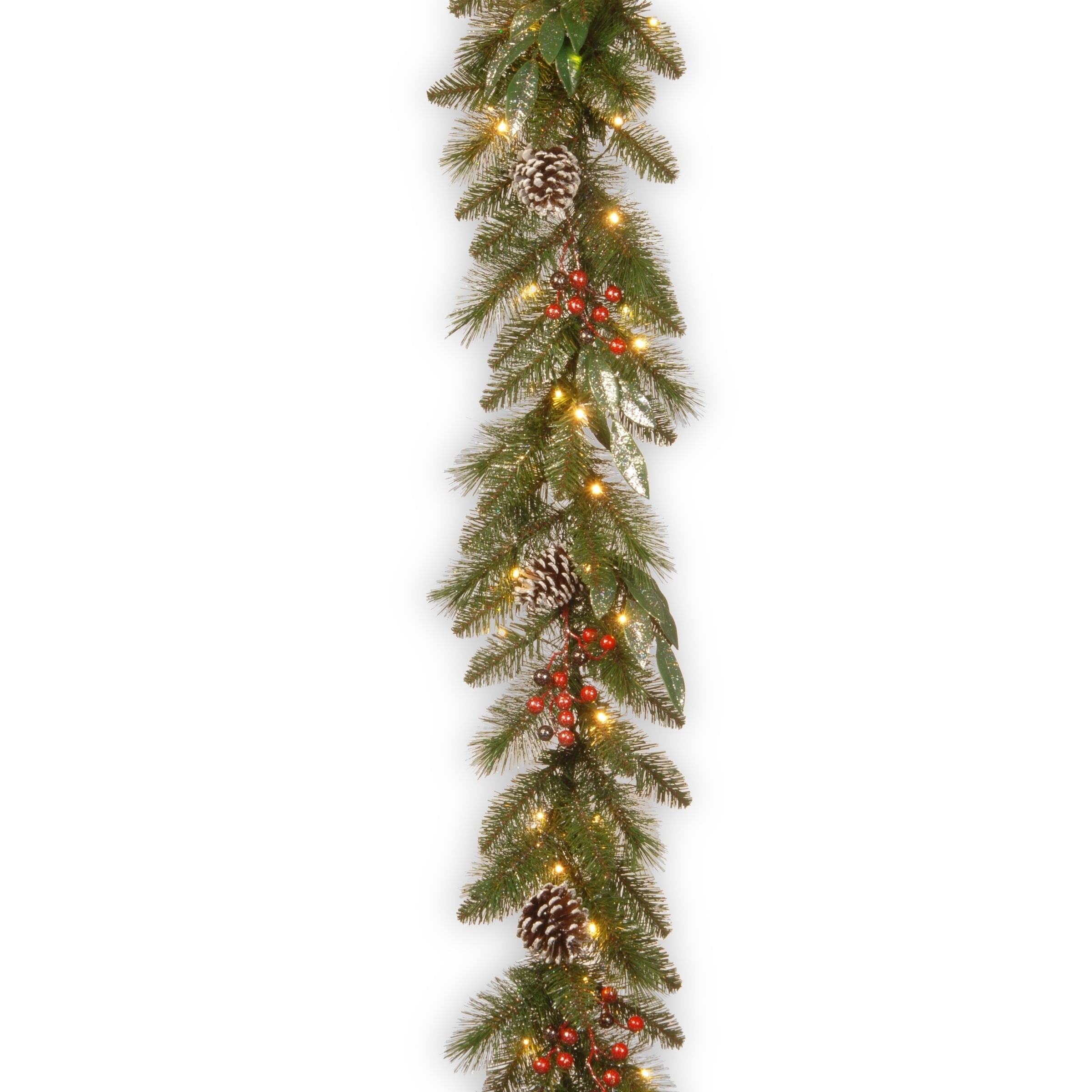 National Tree Company 9 ft. Frosted Pine Berry Garland with Clear Lights - 9 ft