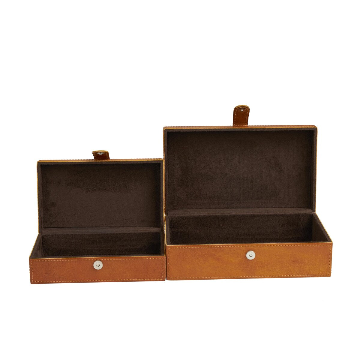 Leather Handmade Decorative Box with Hinged Lid - Set of 2 Gray, Brown or Dark Brown - Roche River Decor