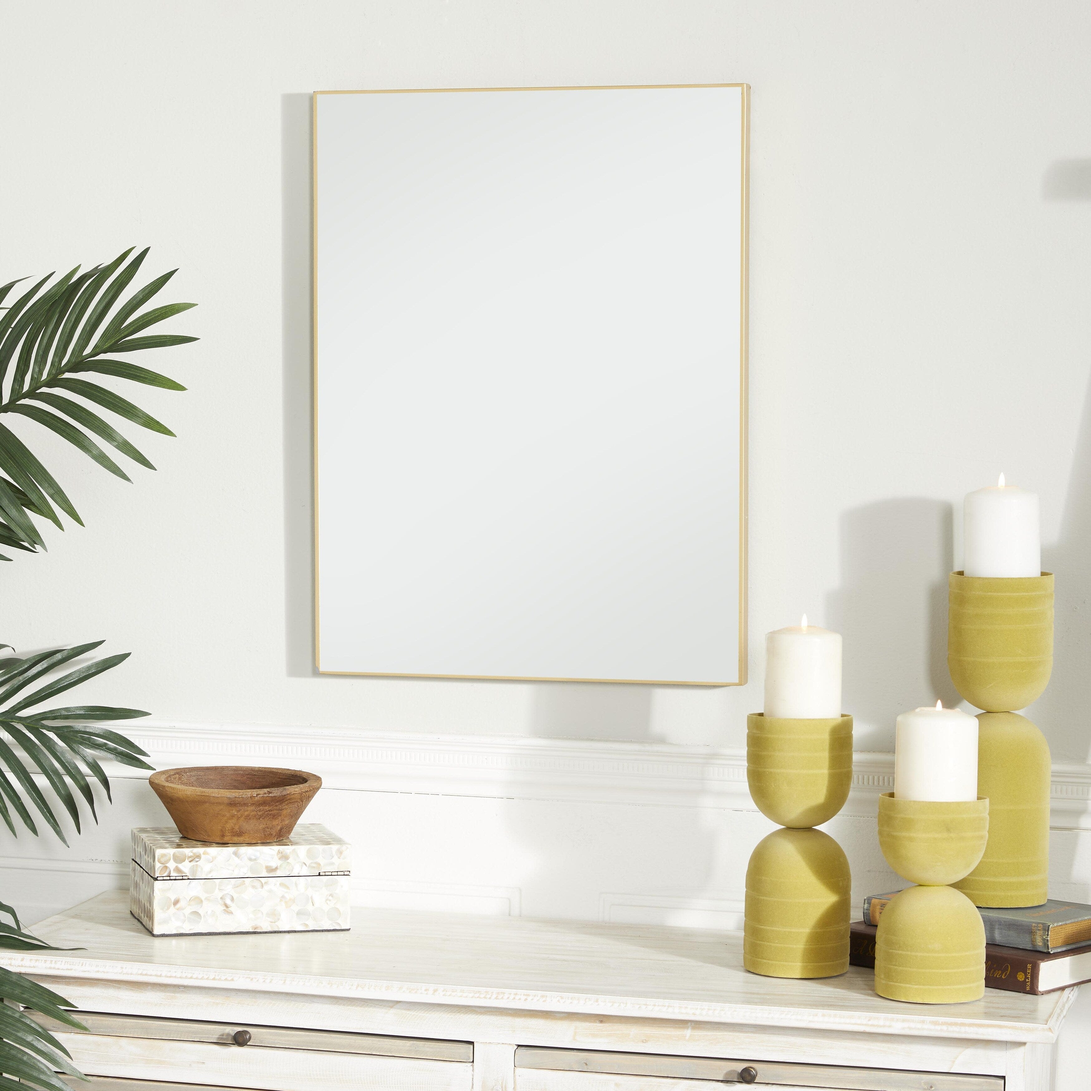 Wood Room Wall Mirror with Thin Minimalistic Frame - Black, White or Gold - Roche River Decor