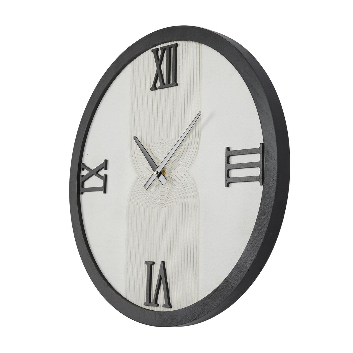 Wood Geometric Art Deco Inspired Line Art Decorative Wall Clock with Black Accents - White - The Novogratz