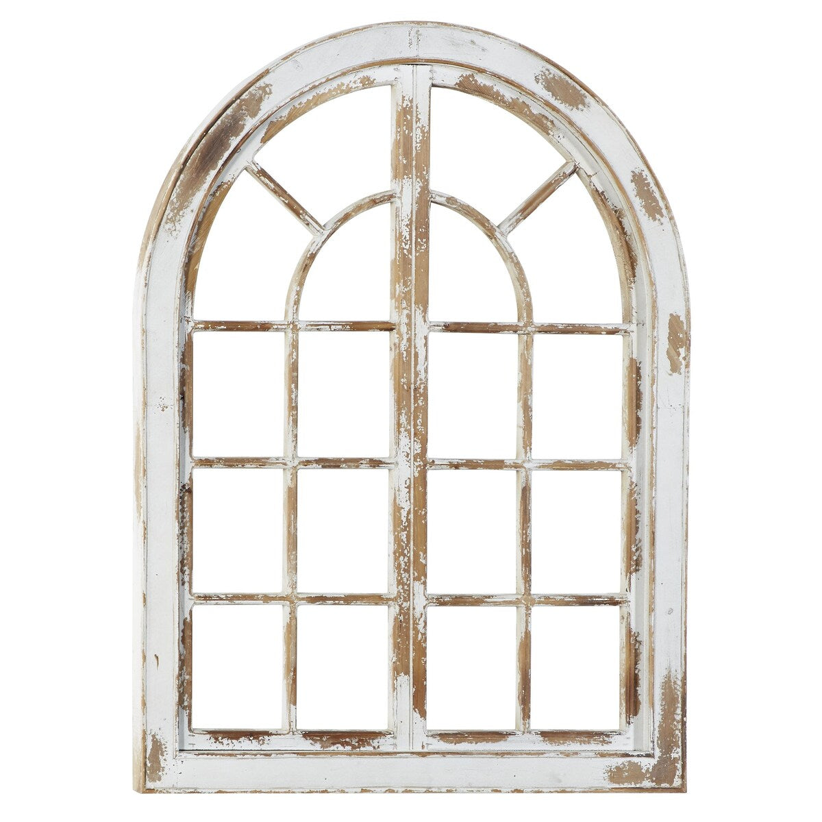 Wood Abstract Arched Vintage Window Pane Home Wall Decor with Brown Distressing - White - Roche River Decor