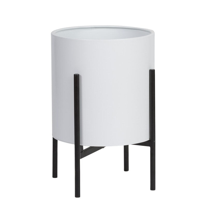 Raya White Mid-Century Modern Planter with 4-Leg Metal Base