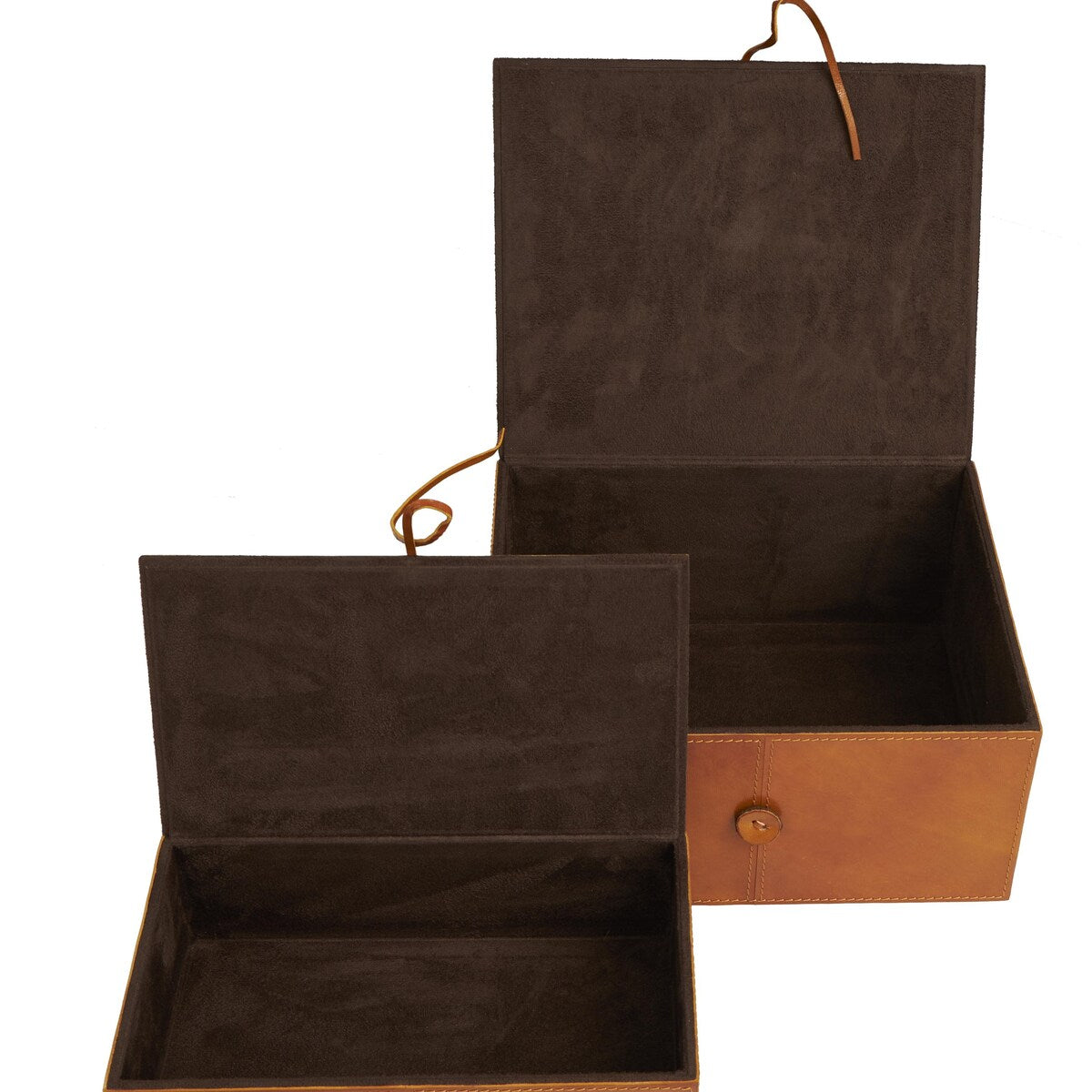 Leather Handmade Decorative Box with Hinged Lid - Set of 2 Gray, Brown or Dark Brown - Roche River Decor