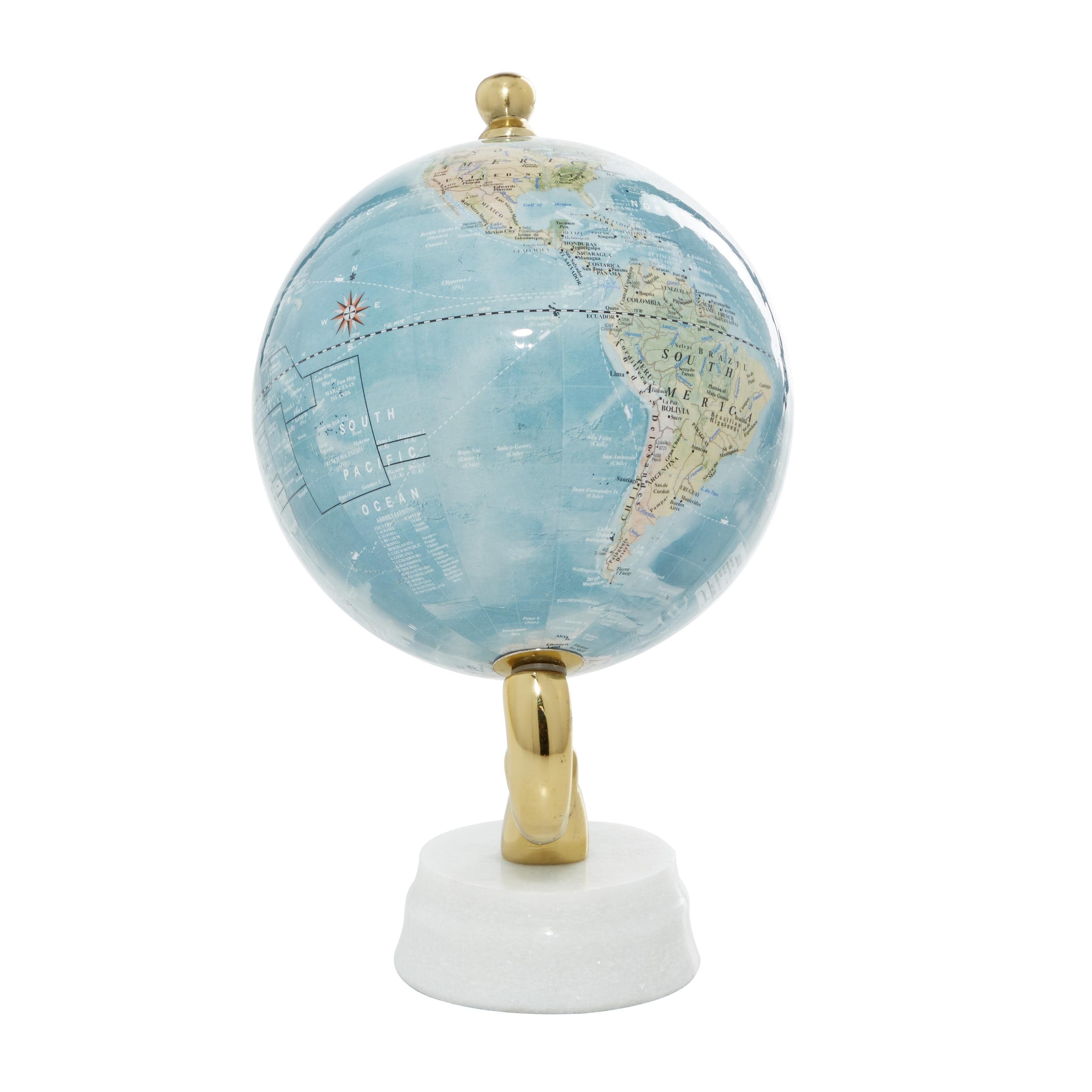 Aluminum Metal Globe with Marble Base - Blue or Gold - Roche River Decor