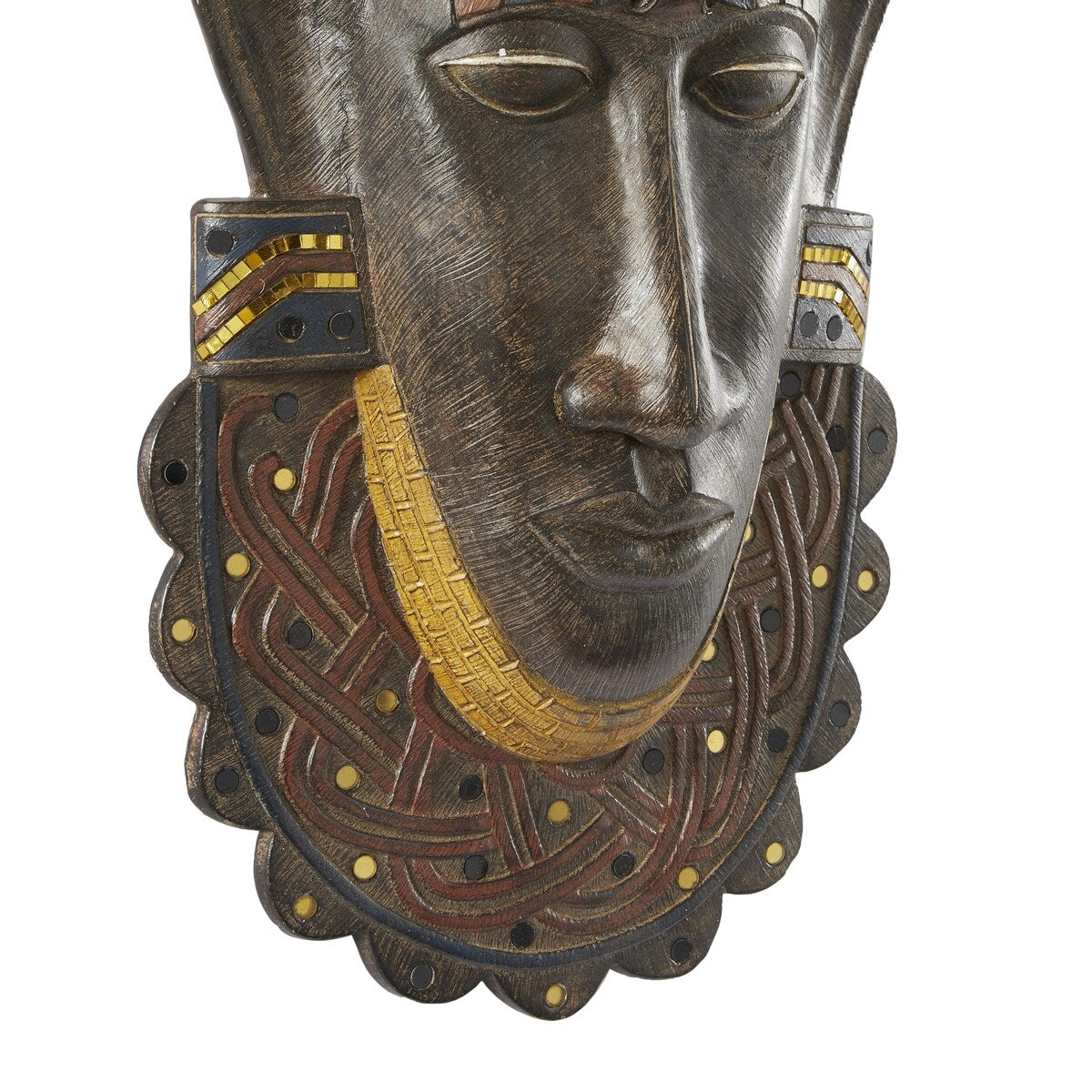 Polystone Mask African Tribal Home Wall Decor with Mirrored Gold Accents - Brown - Roche River Decor