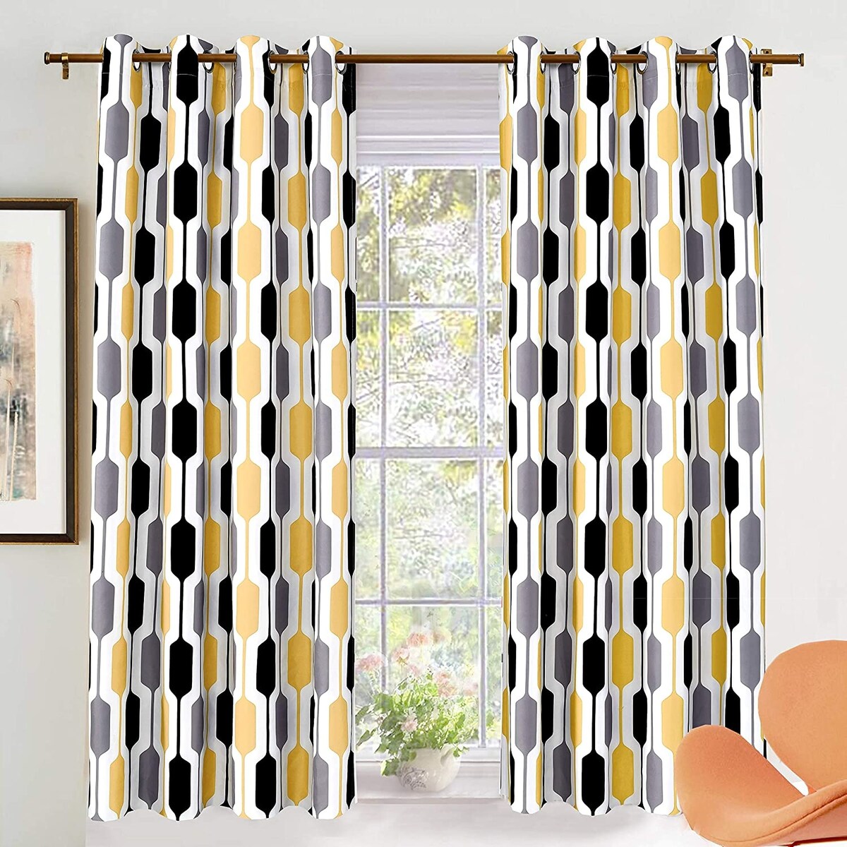 DriftAway Riley Geo Pattern Mid Century Lined Blackout Grommet Window Curtain Panel Pair