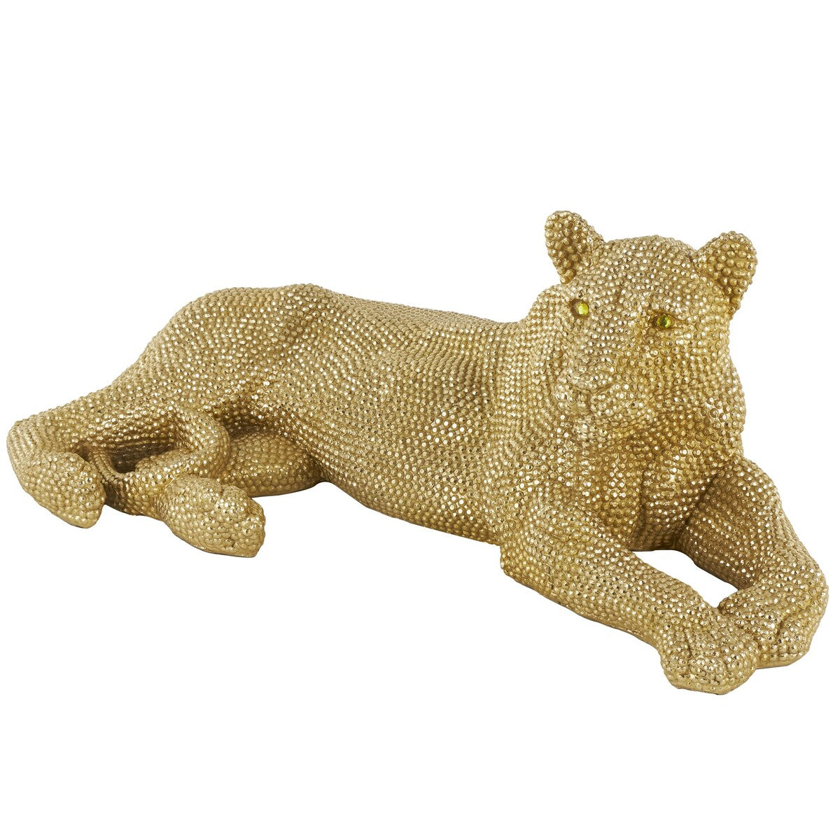 Polystone Leopard Decorative Sculpture with Carved Faceted Diamond Exterior - Black, White, Gold or Silver - Roche River Decor