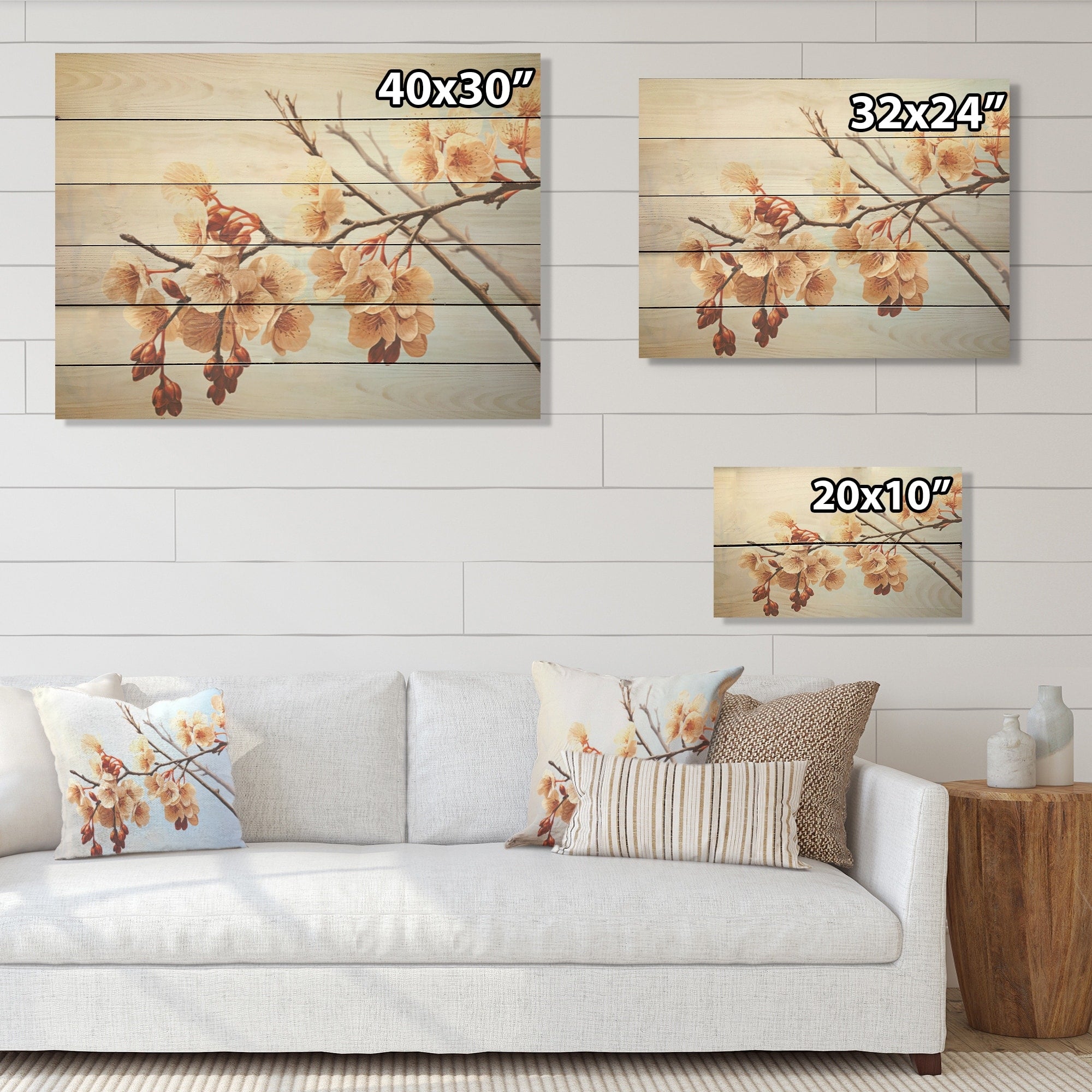 Designart Soft Brown Blossom Flower Branch Flowers Wood Wall Decor Traditional Brown Wood Panel On Natural Pine Wood