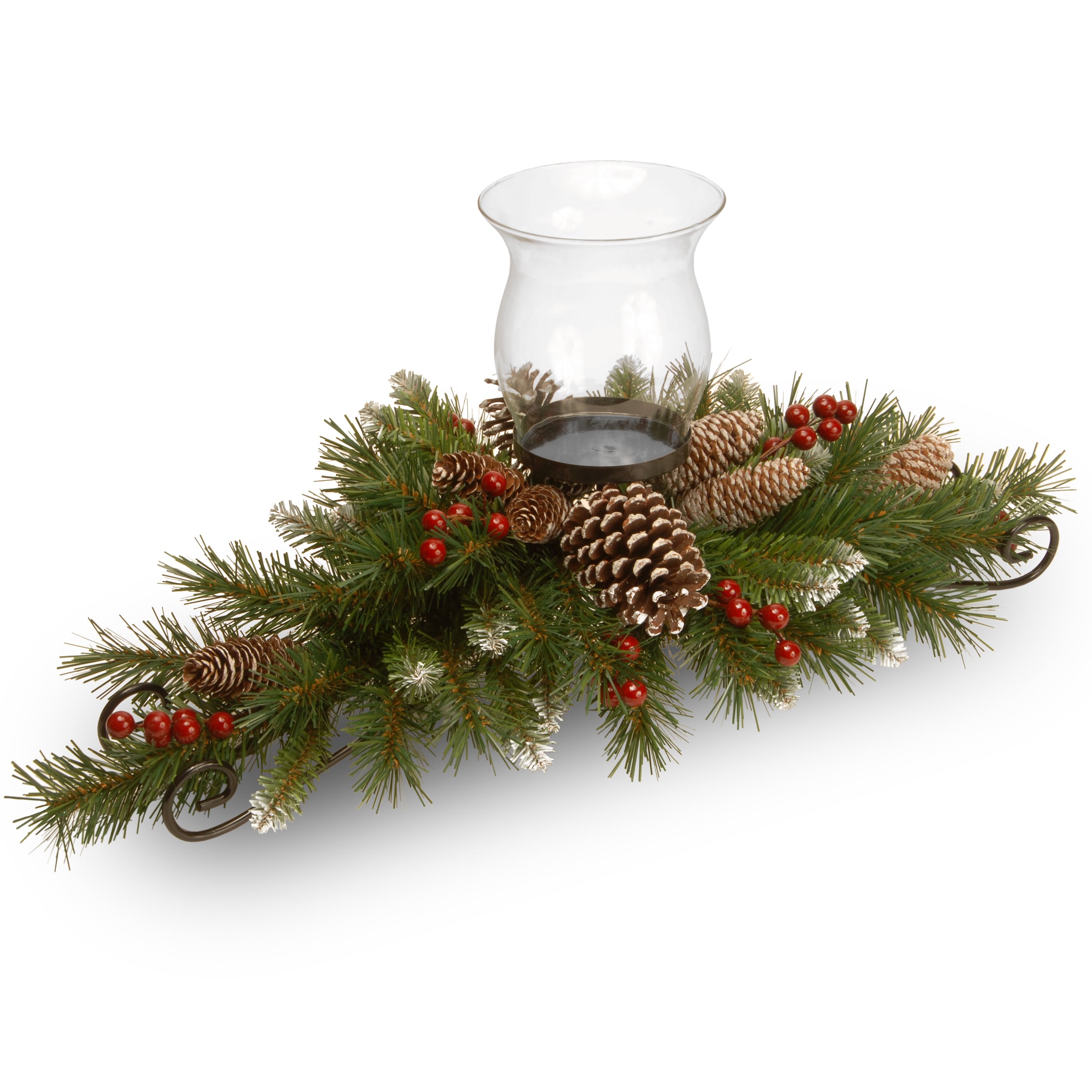 National Tree Company 30 in. Frosted Berry Evergreen/Steel/Glass Centerpiece and Candleholder - 30 in