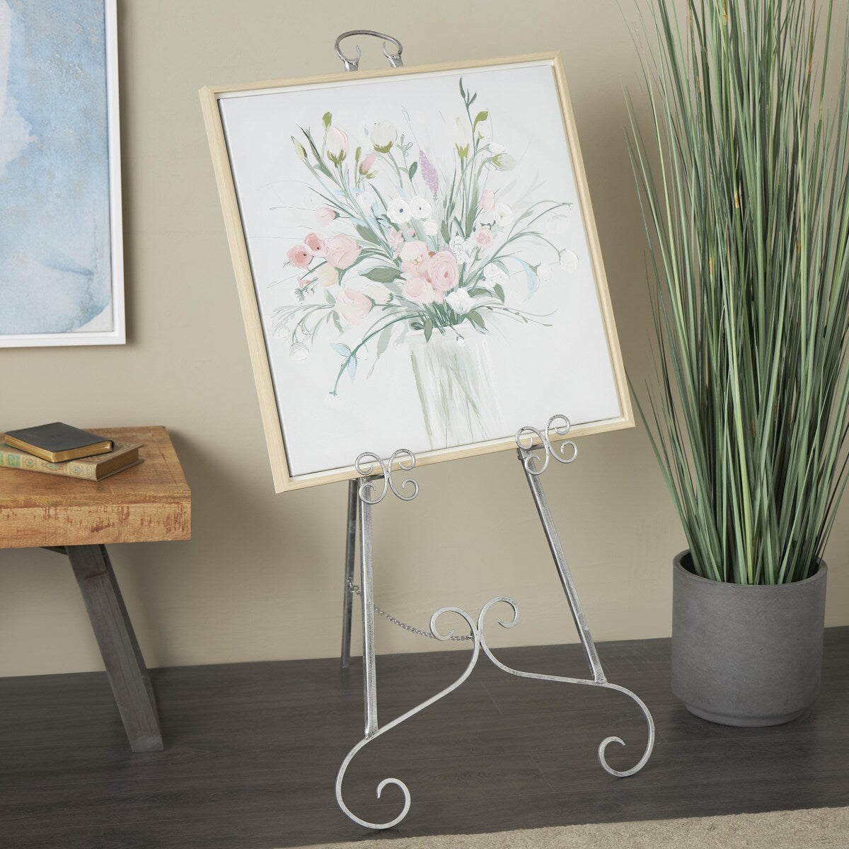 Metal Scroll Large Adjustable 3 Tier Display Easel with Chain Support - Gold, Gray or Silver - Roche River Decor