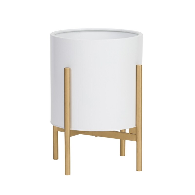 Raya White Mid-Century Modern Planter with 4-Leg Metal Base