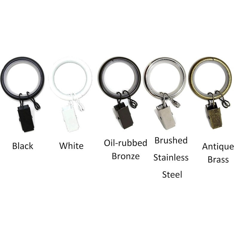 1-inch Metal Curtain Drapery Rings with Clips, Eyelets and Nylon Inserts Quiet Smooth (Set of 8)