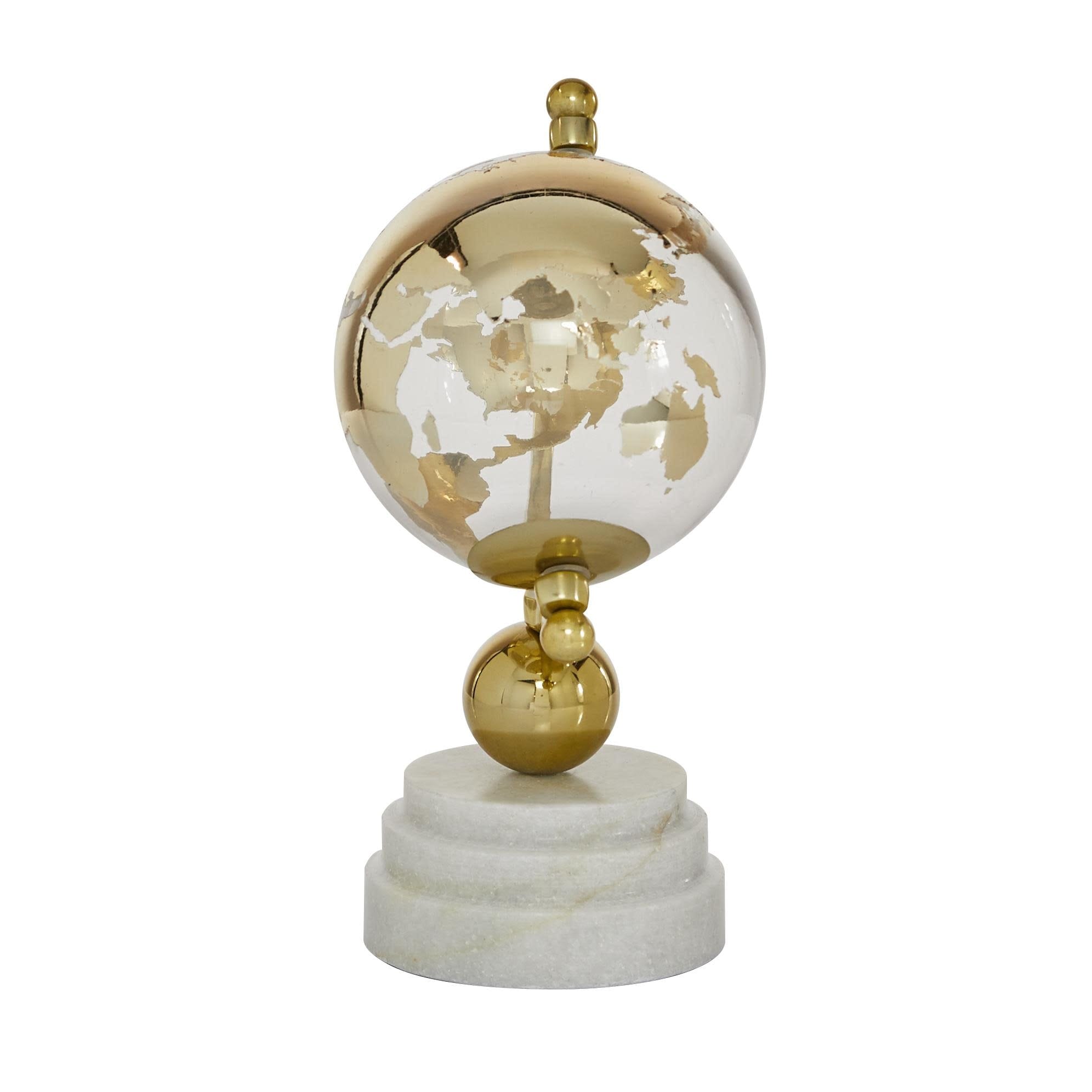 Marble Globe with Marble Base and Black, Tiered or White Base - Silver or Gold - Roche River Decor