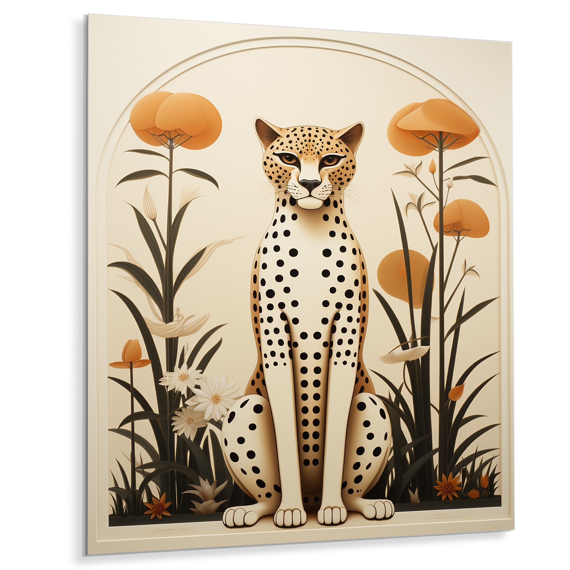 Designart Beige And Green Mid Century Cheetah Meadow Leopard/Cheetah Animal Beige Metal Art - Modern Metal Art Work