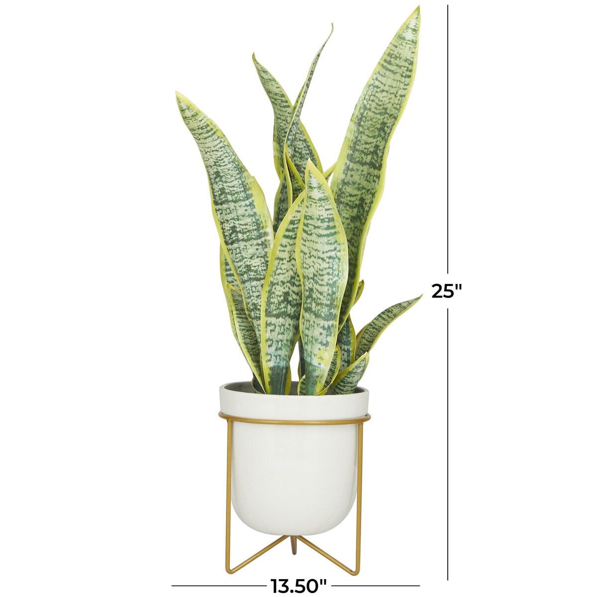 Faux Foliage Artificial Plant with Realistic Leaves and White Porcelain Pot and Gold Stand - Green - The Novogratz