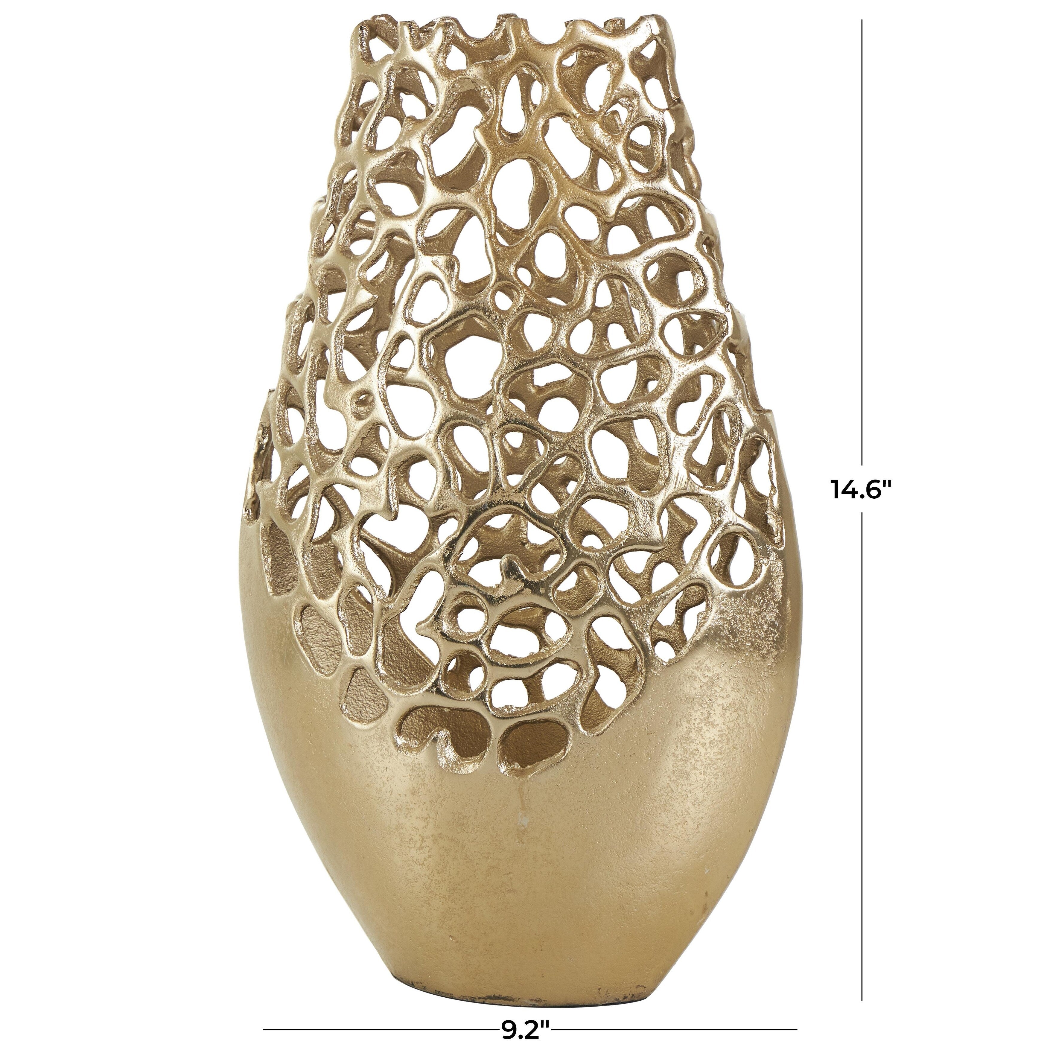 Aluminum Metal Rounded Decorative Vase with Freeform Open Lattice Work - Silver or Gold - Roche River Decor