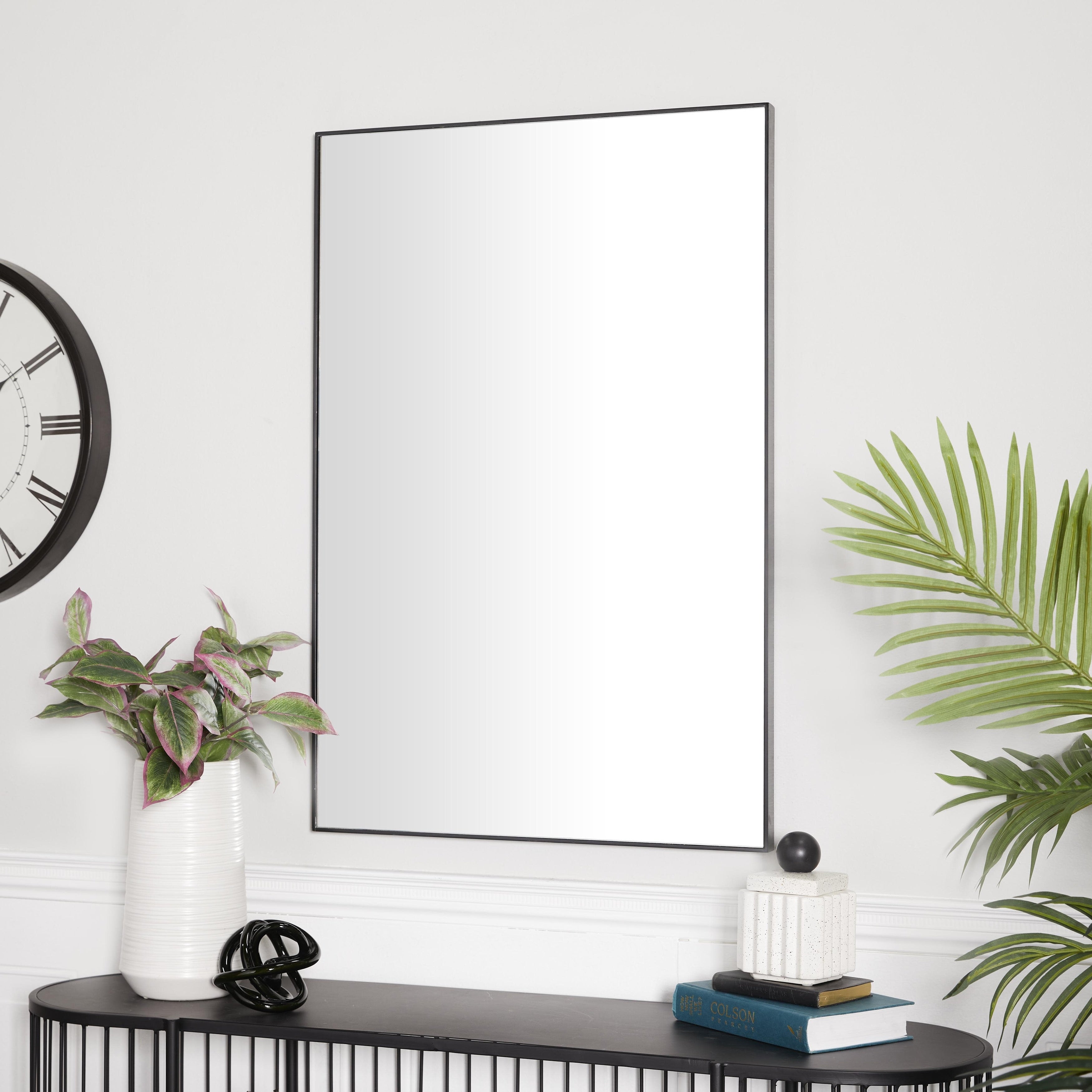 Wood Room Wall Mirror with Thin Minimalistic Frame - Black, White or Gold - Roche River Decor