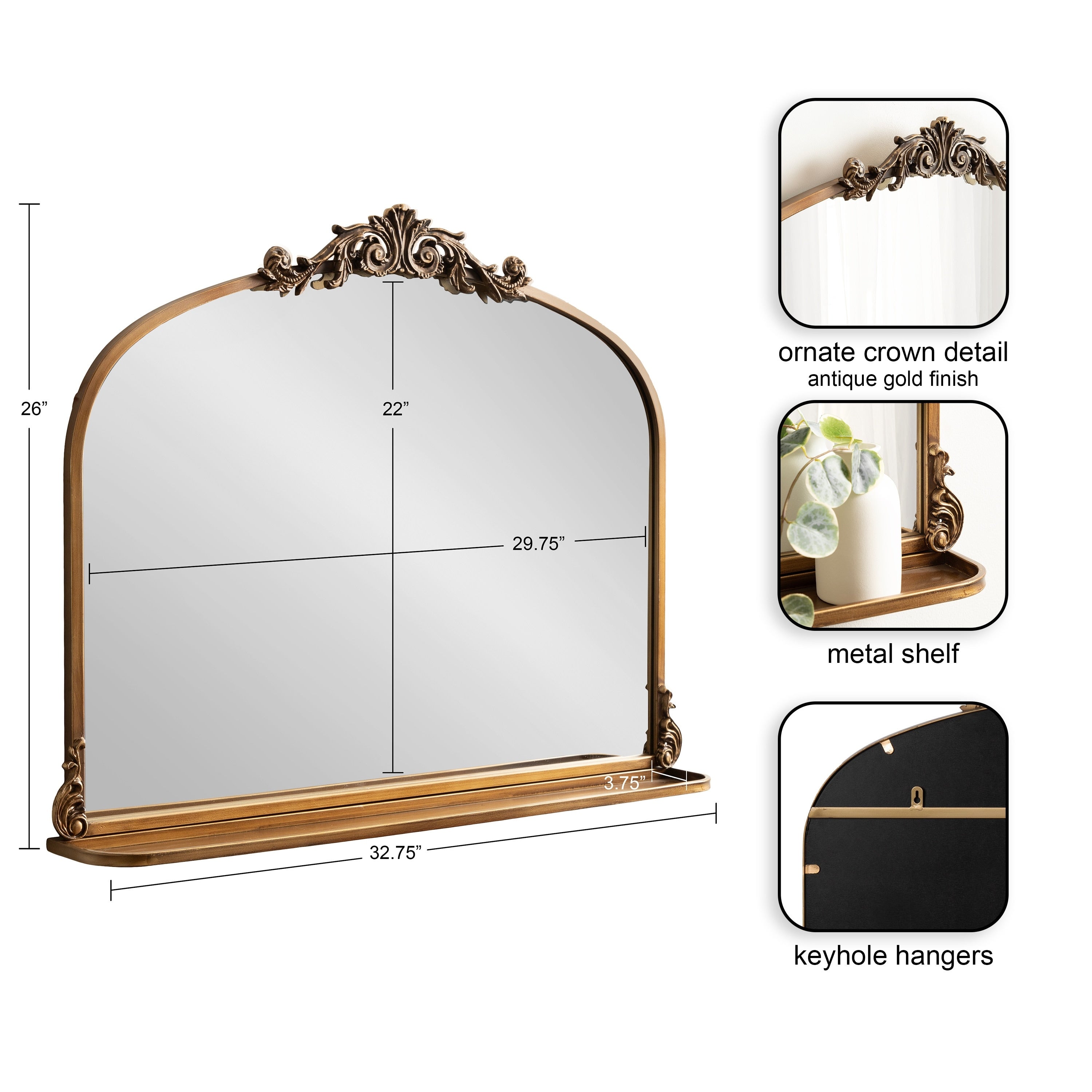 Kate and Laurel Arendahl Traditional Arch Mirror with Shelf