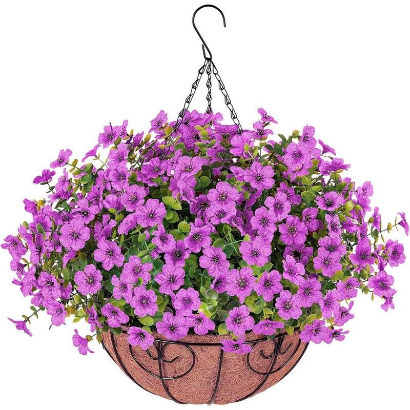 Artificial Fake Hanging Plants Flowers with Basket Outdoor Decor Faux Silk Daisy Flower Arrangements in Pot Planter