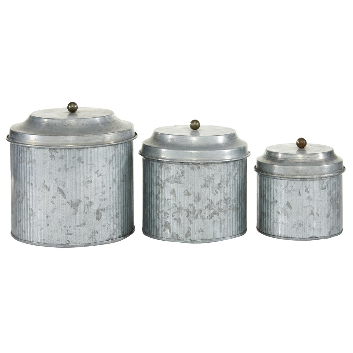 Metal Galvanized Living Room Decorative Jars - Set of 3 Silver - Roche River Decor