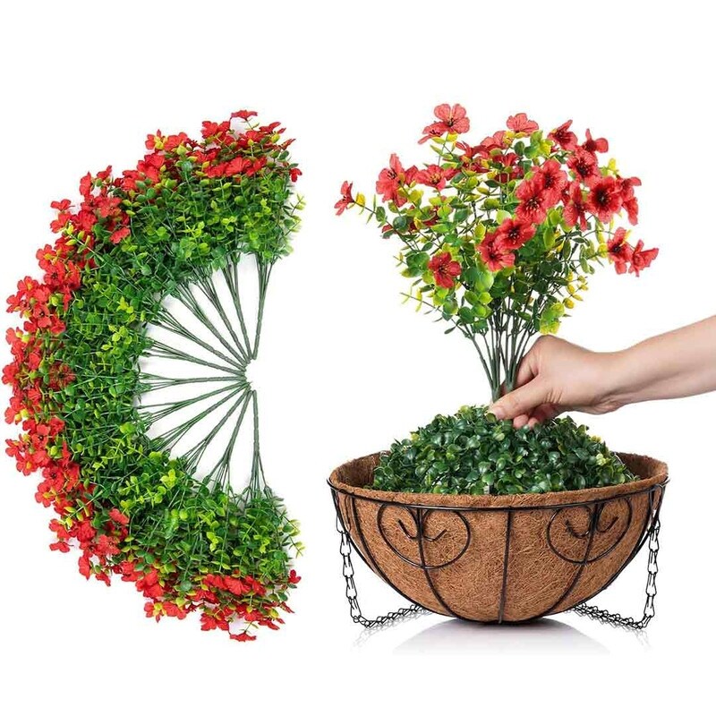 Artificial Fake Hanging Plants Flowers with Basket Outdoor Decor Faux Silk Daisy Flower Arrangements in Pot Planter