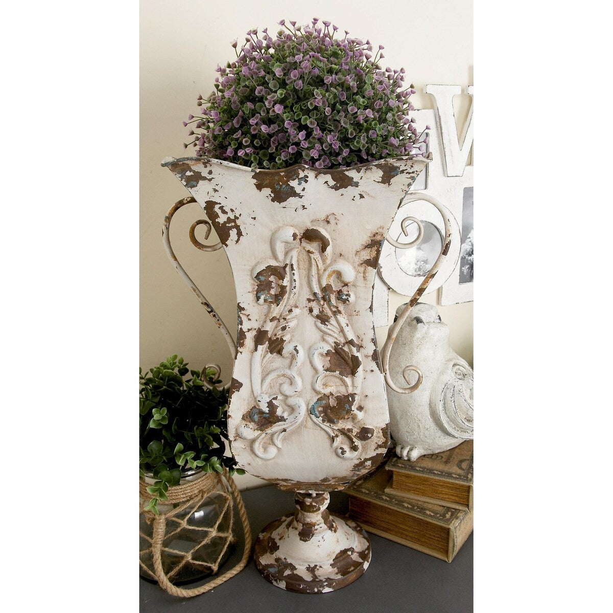 Metal Distressed Decorative Vase - White or Beige - Roche River Decor